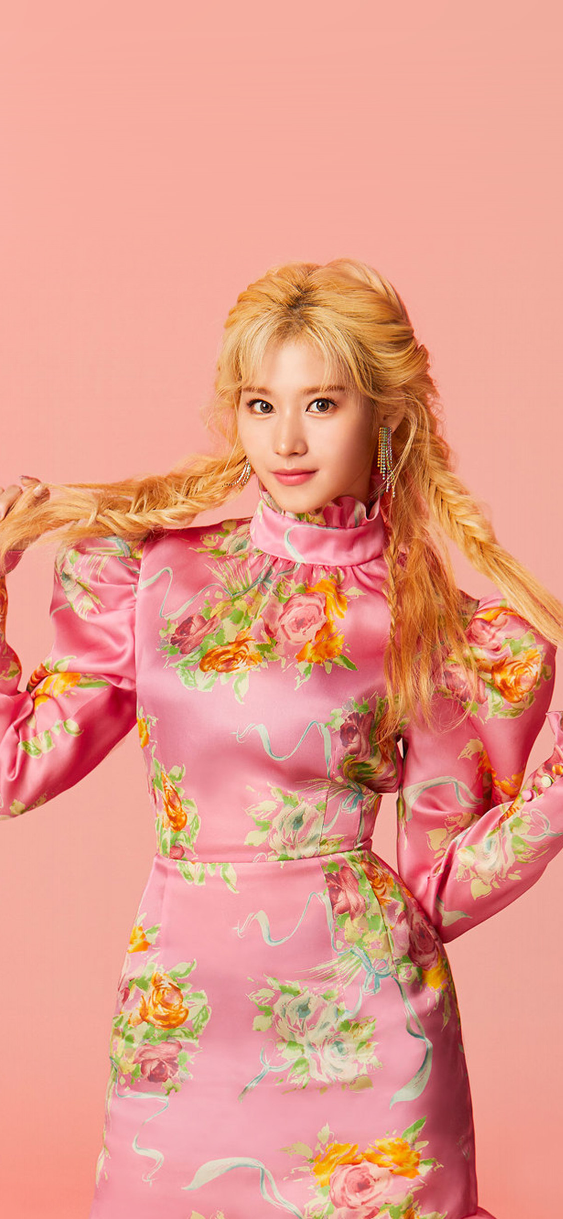 Sana (TWICE), Cute Japanese wallpaper, Orange and pink theme, Trendy look, 1130x2440 HD Phone