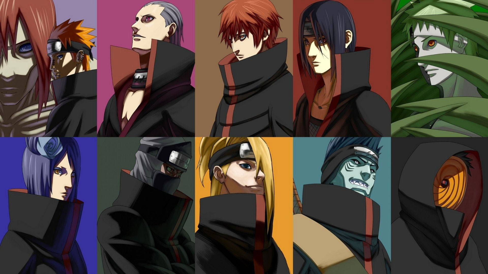 Akatsuki members, Itachi Uchiha, Pain Yahiko, Tobi Obito Uchiha, Naruto Shippuden anime, Full HD Desktop wallpaper