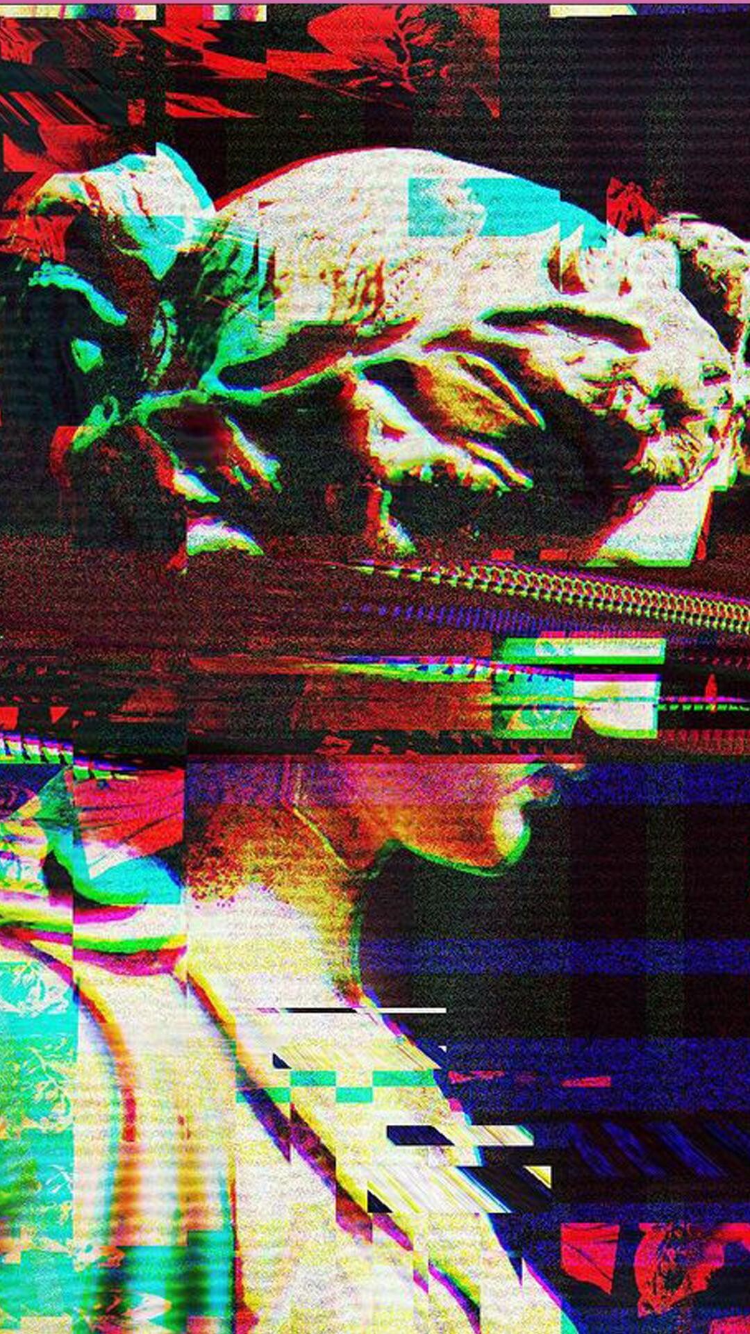 Glitch effects, Distorted reality, Vibrant visuals, Futuristic patterns, 1080x1920 Full HD Phone