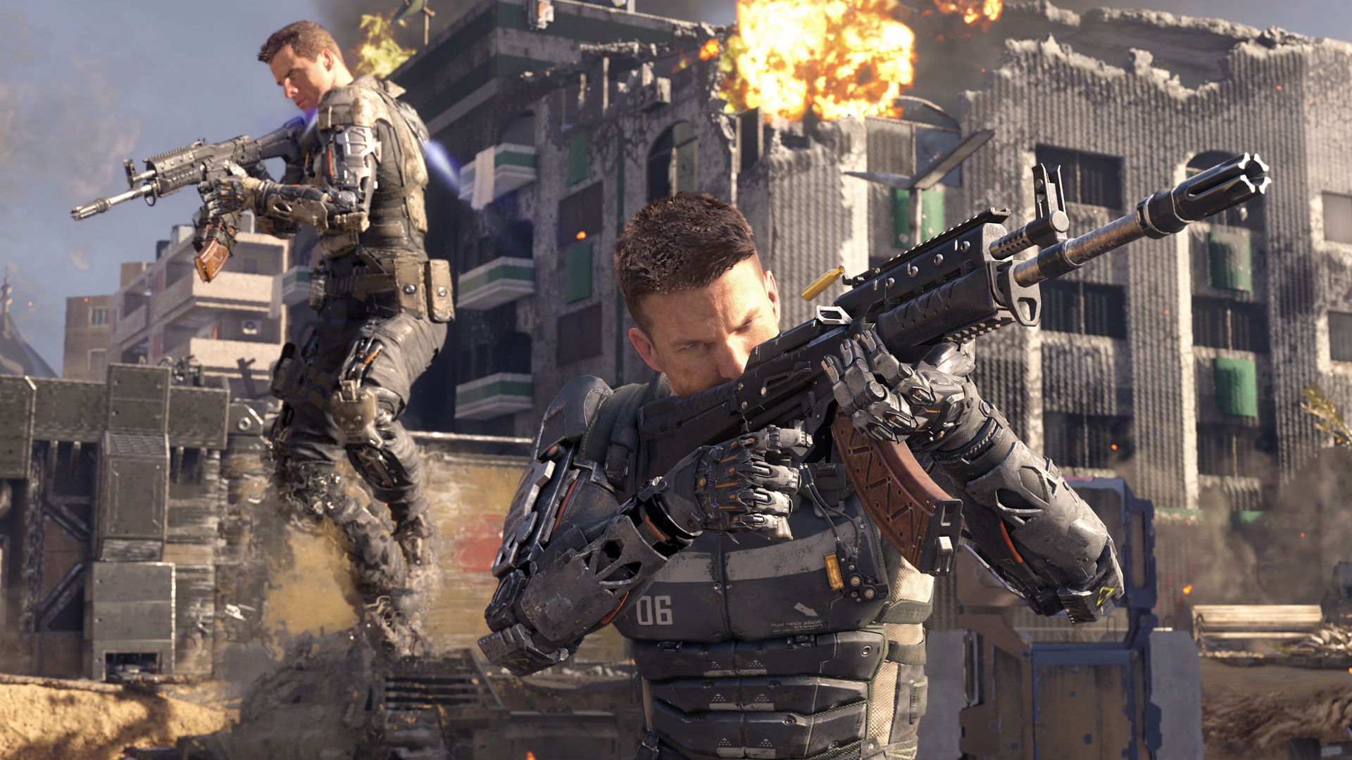 Jack Mitchell in Call of Duty: Advanced Warfare, Exoskeleton combat suit, AK-12 assault rifle, Full HD Desktop wallpaper