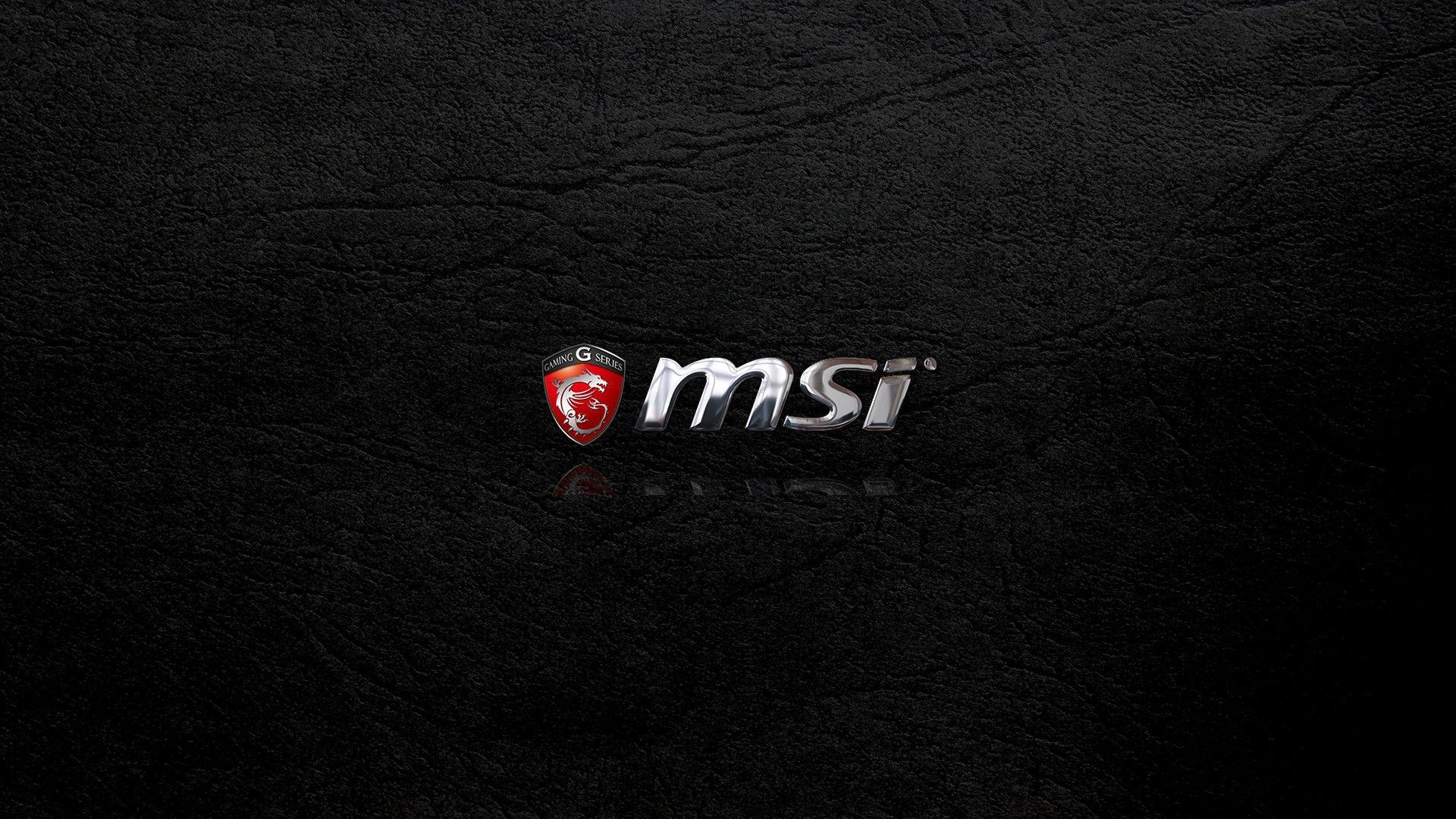 MSI Gaming Series emblem, metallic MSI logo, black leather texture, Full HD Desktop wallpaper