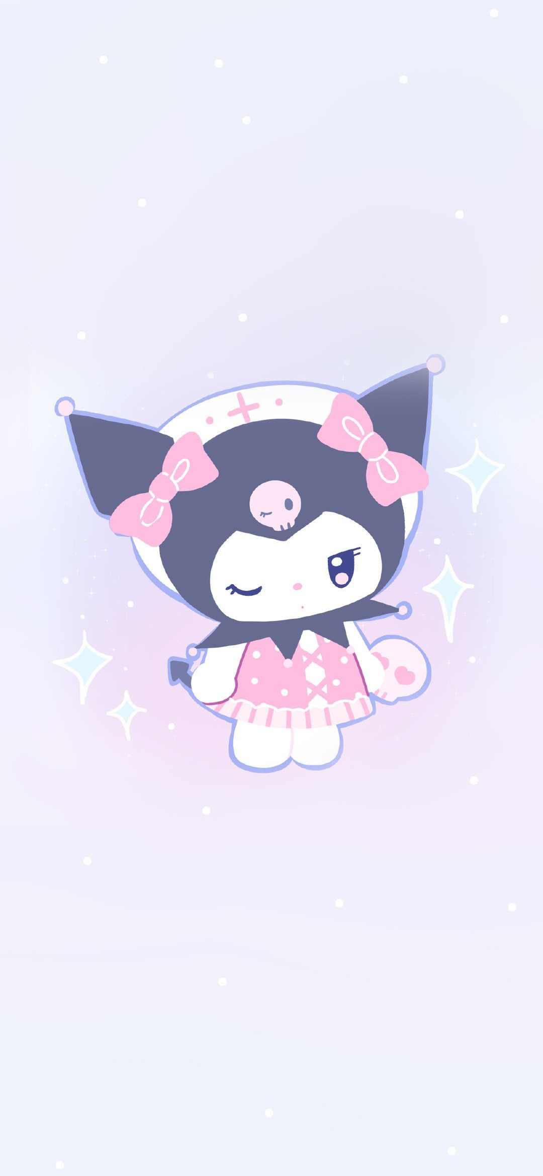 Kuromi, pink polka dot dress, pastel purple sparkle aesthetic, HD Phone wallpaper