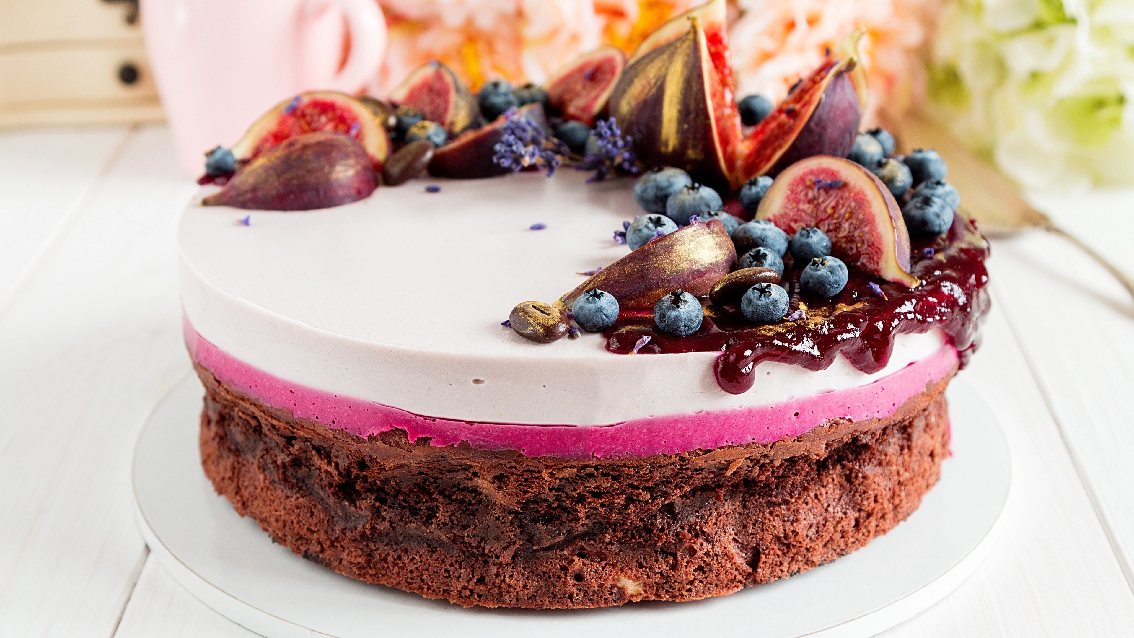 Fig cake dessert, Burst of flavors, Blueberry topping, UHD TV wallpaper, 3840x2160 4K Desktop