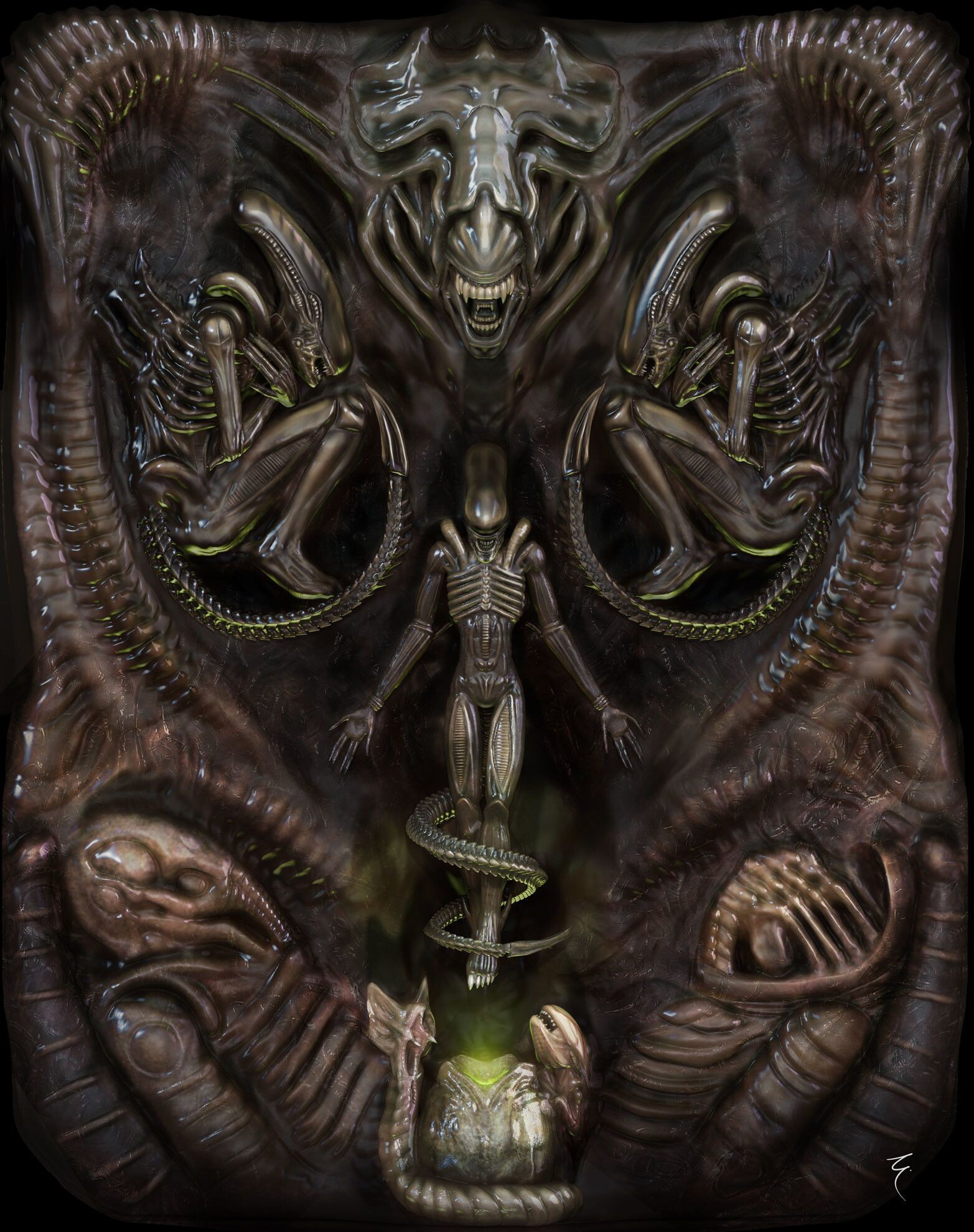 Aliens Hive, H.R. Giger Wallpaper, 1570x1980 HD Phone