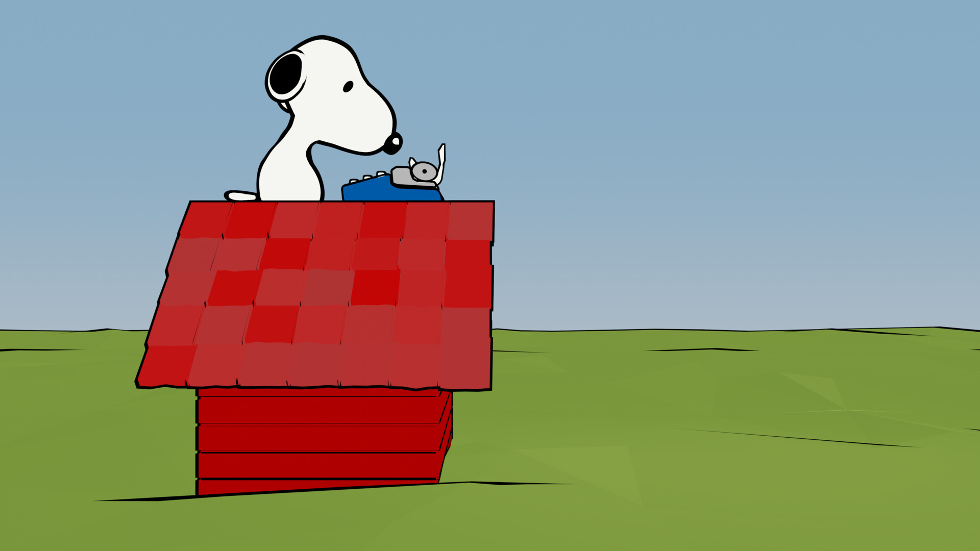 Snoopy, Red doghouse, Blue typewriter, Full HD Desktop wallpaper