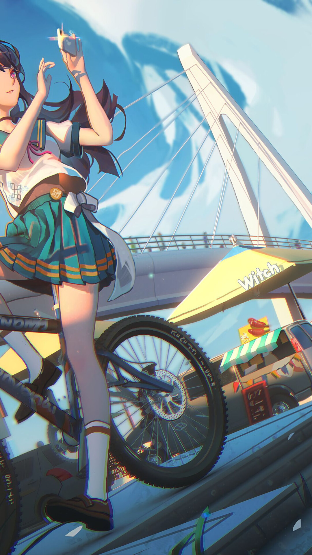 Girl and Bike, Fashionable duo, Urban background, Auto, 1080x1920 Full HD Phone