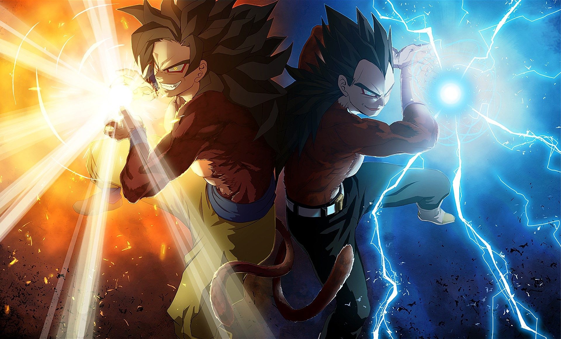Super Saiyan 4 Goku, Super Saiyan 4 Vegeta, Dragon Ball GT, HD Desktop wallpaper