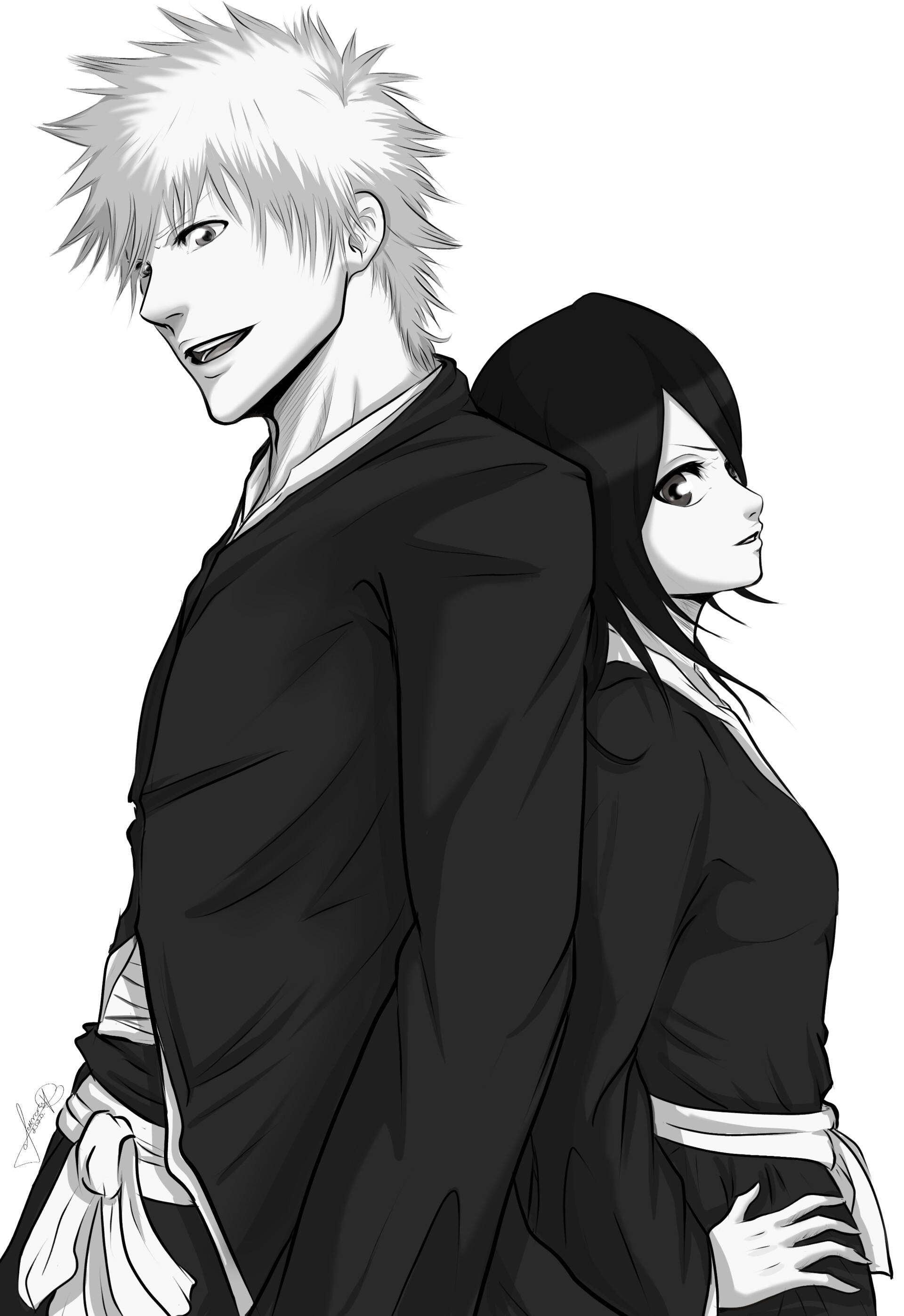 Monochrome, Ichigo and Rukia Wallpaper, 1920x2800 HD Phone