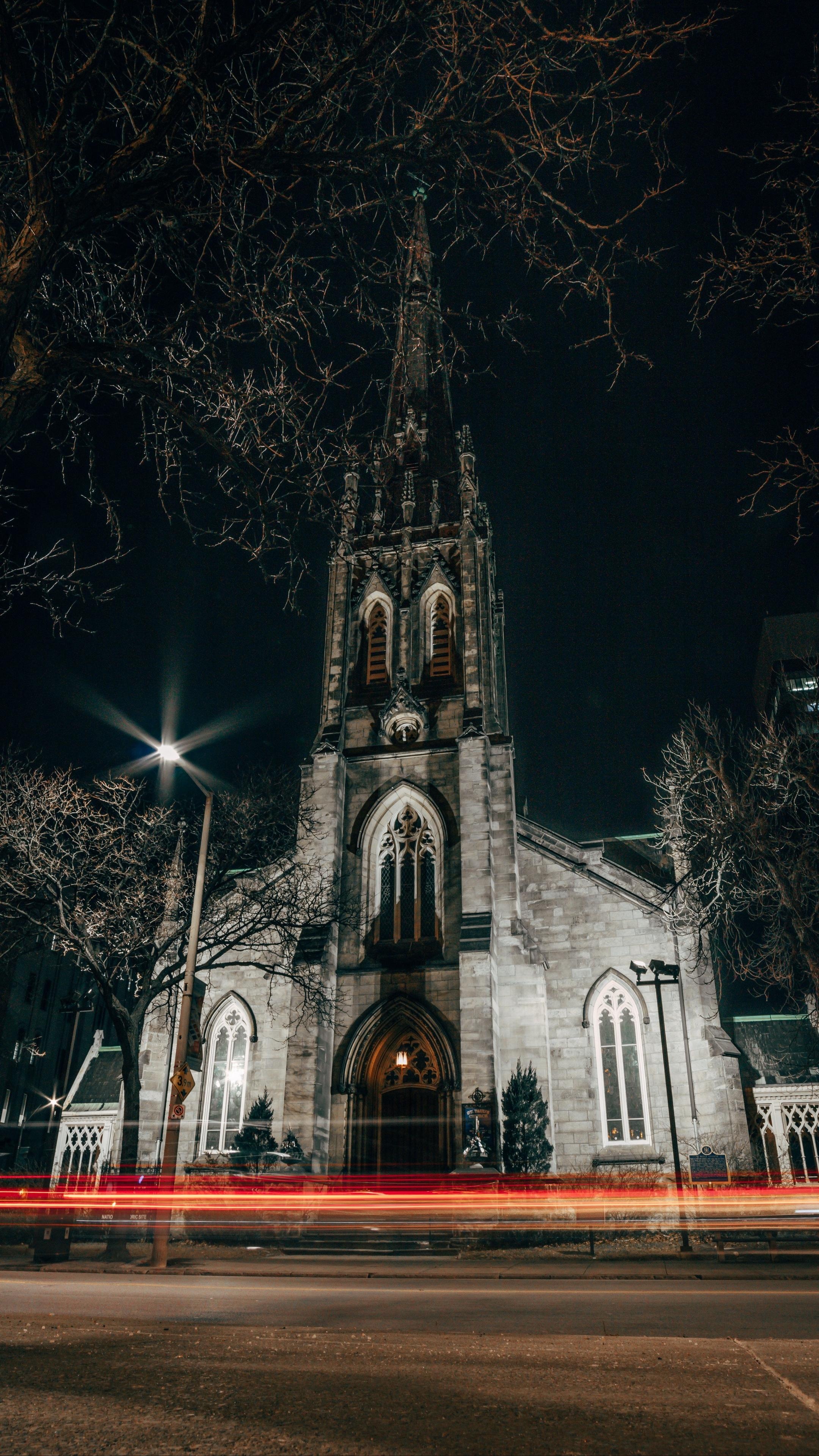 Midnight church, Serene beauty, Mystical wallpaper, Nighttime architecture, 2160x3840 4K Phone