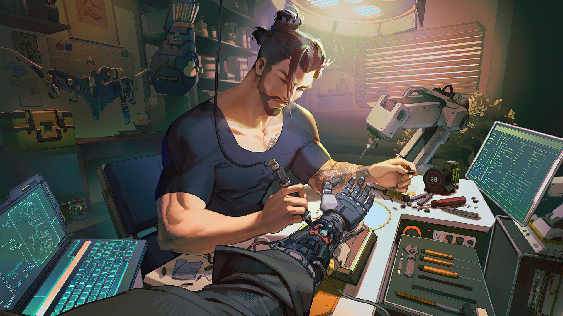 Hanzo Overwatch scifi arm fixing, Laptop wallpapers, 1920x1080 Full HD Desktop