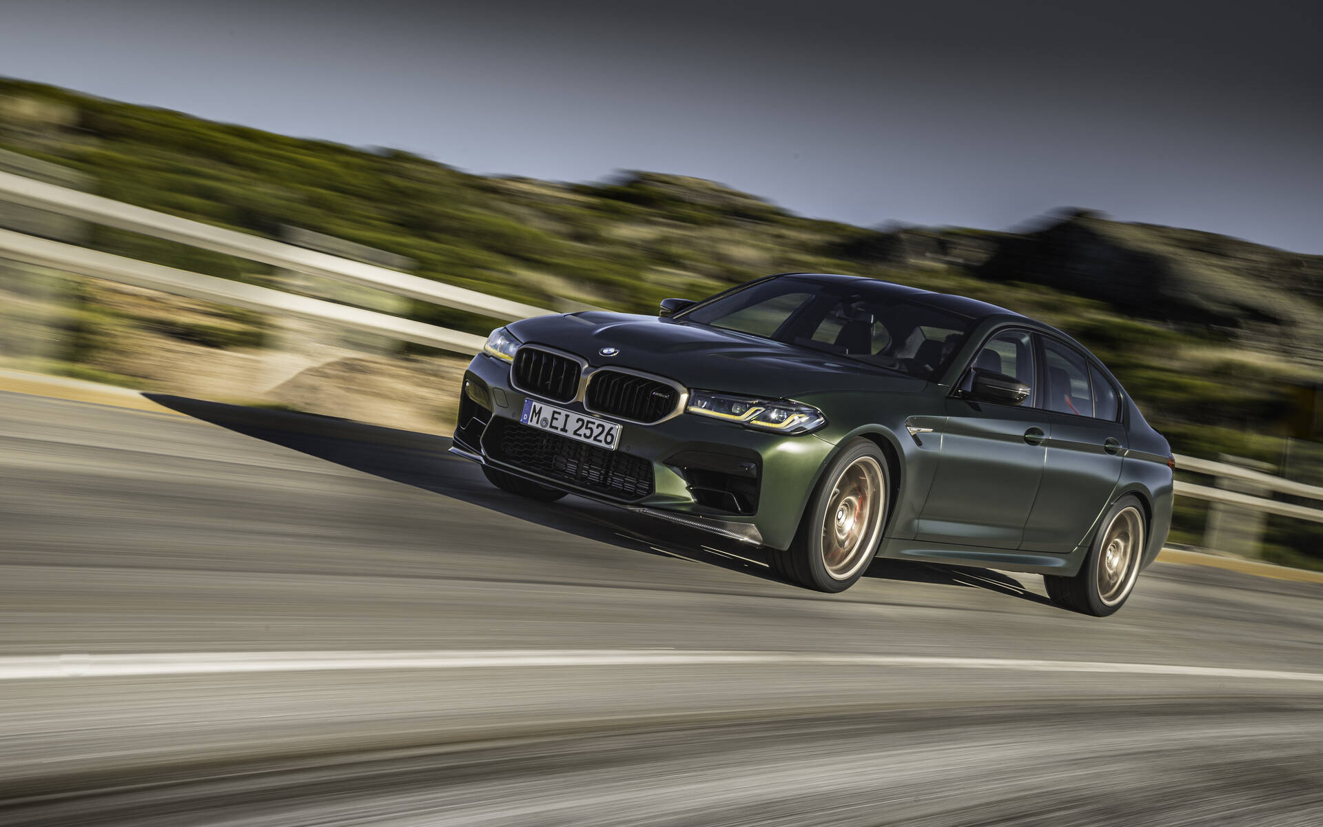 BMW M5 CS, M EI 2526, winding mountain road, HD Desktop wallpaper