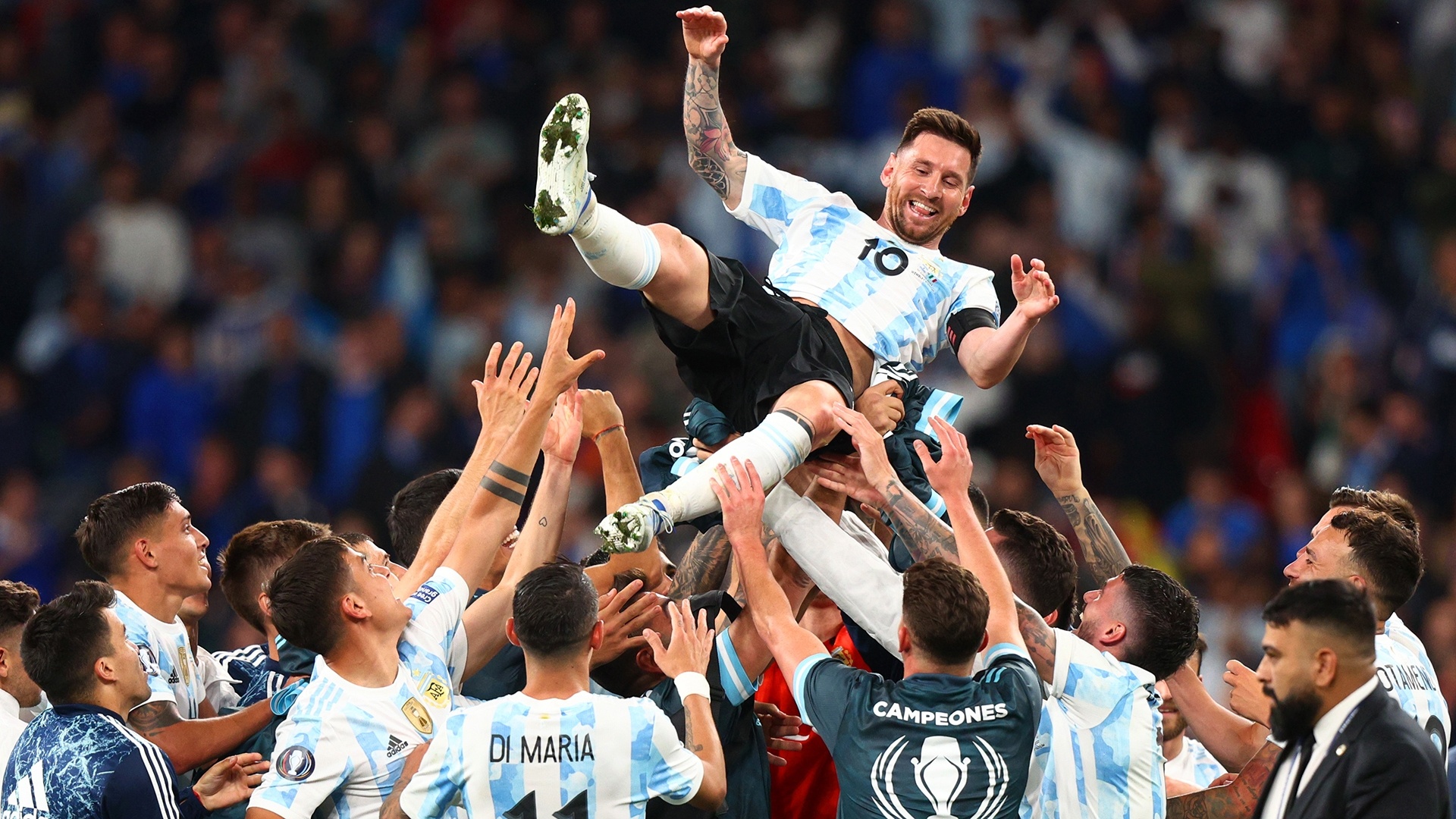 Lionel Messi, Argentina national football team, Angel Di Maria, Campeones celebration, Full HD Desktop wallpaper