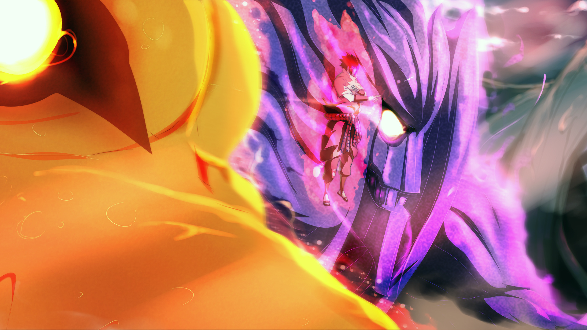 Sasuke Uchiha, Sasuke's Susanoo, Kurama Chakra Mode, Full HD Desktop wallpaper