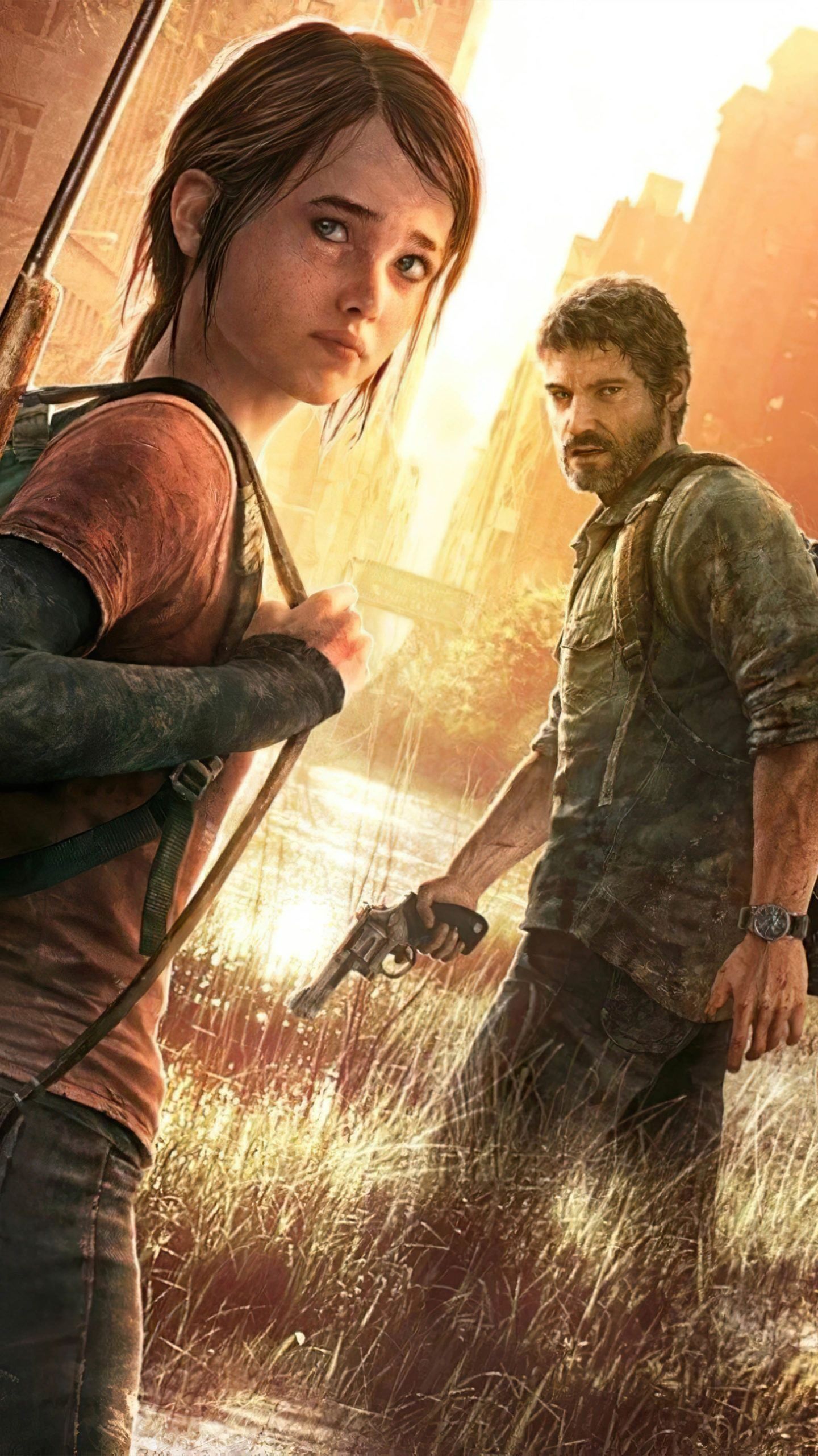 Ellie Williams, Joel Miller, post-apocalyptic overgrown city, HD Phone wallpaper