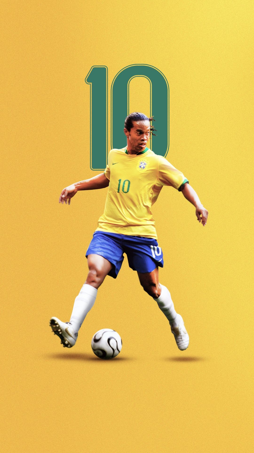 Ronaldinho, Adidas Teamgeist soccer ball, Brazil number 10 jersey, Full HD Phone wallpaper