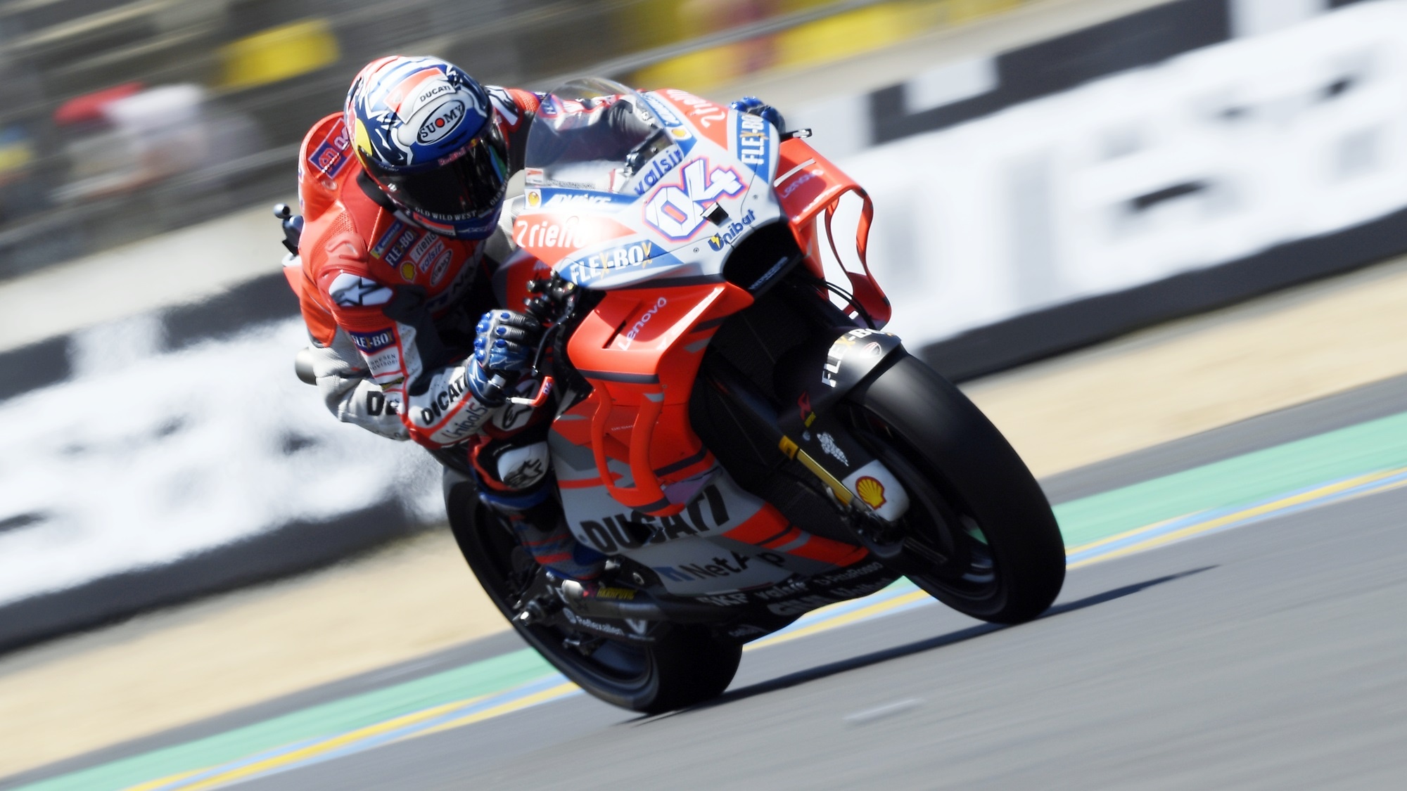 Andrea Dovizioso number 04, Ducati Desmosedici GP, MotoGP wheelie under acceleration, HD Desktop wallpaper