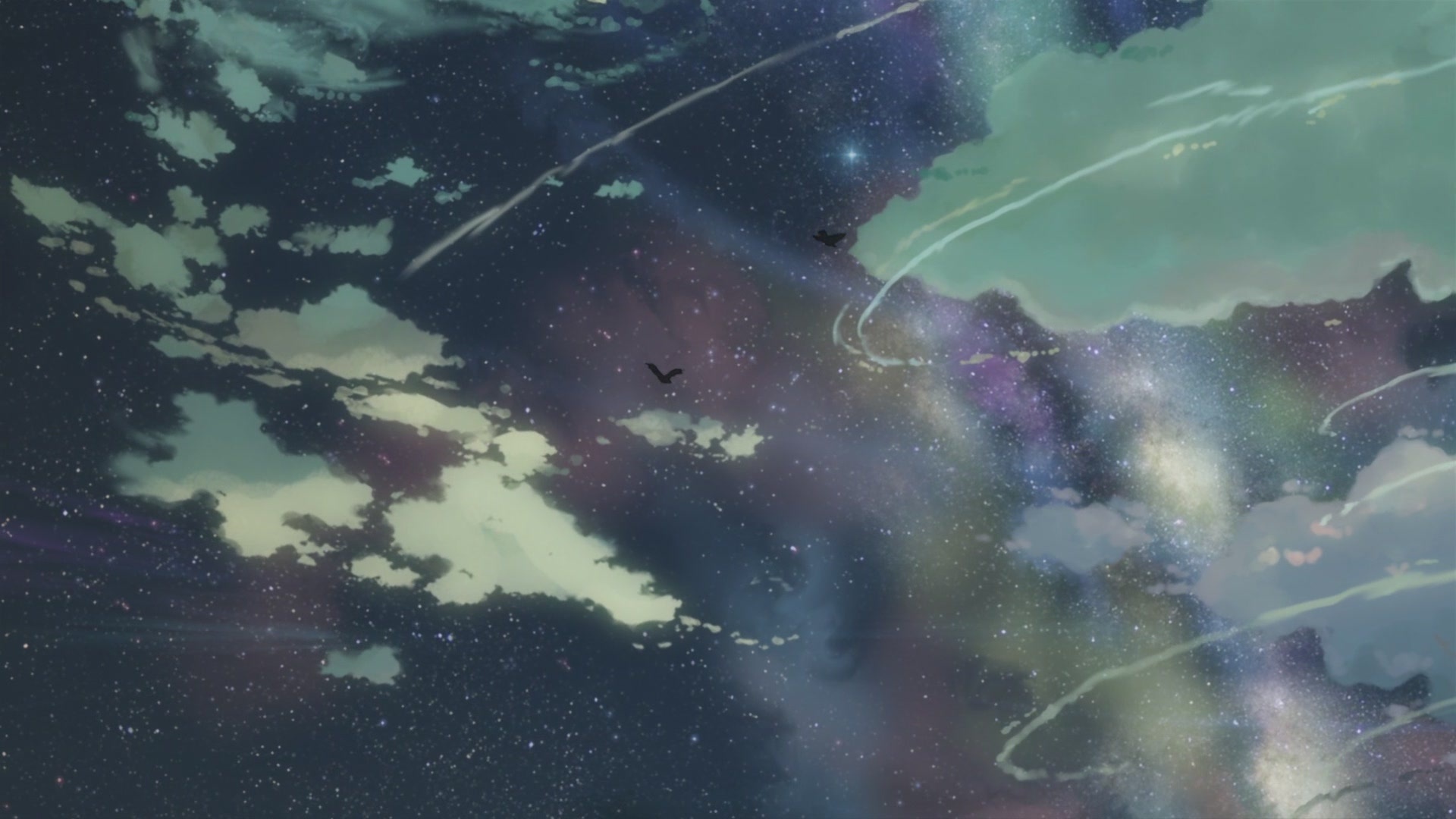 5 Centimeters per Second, Rocket launch vapor trail, Starry night sky nebula, Full HD Desktop wallpaper