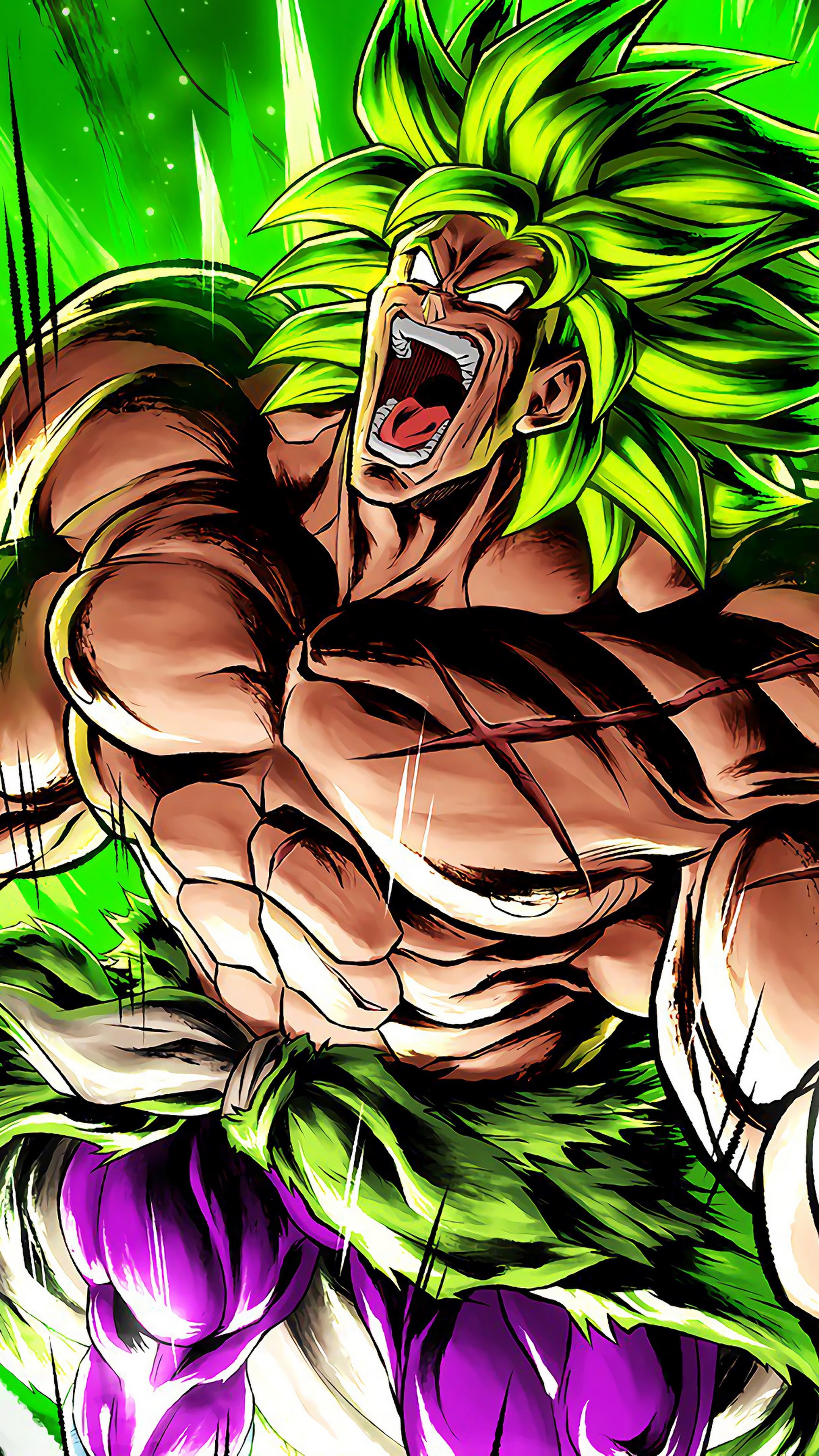 Super Saiyan Broly, Dragon Ball Super, green energy aura, 4K Phone wallpaper
