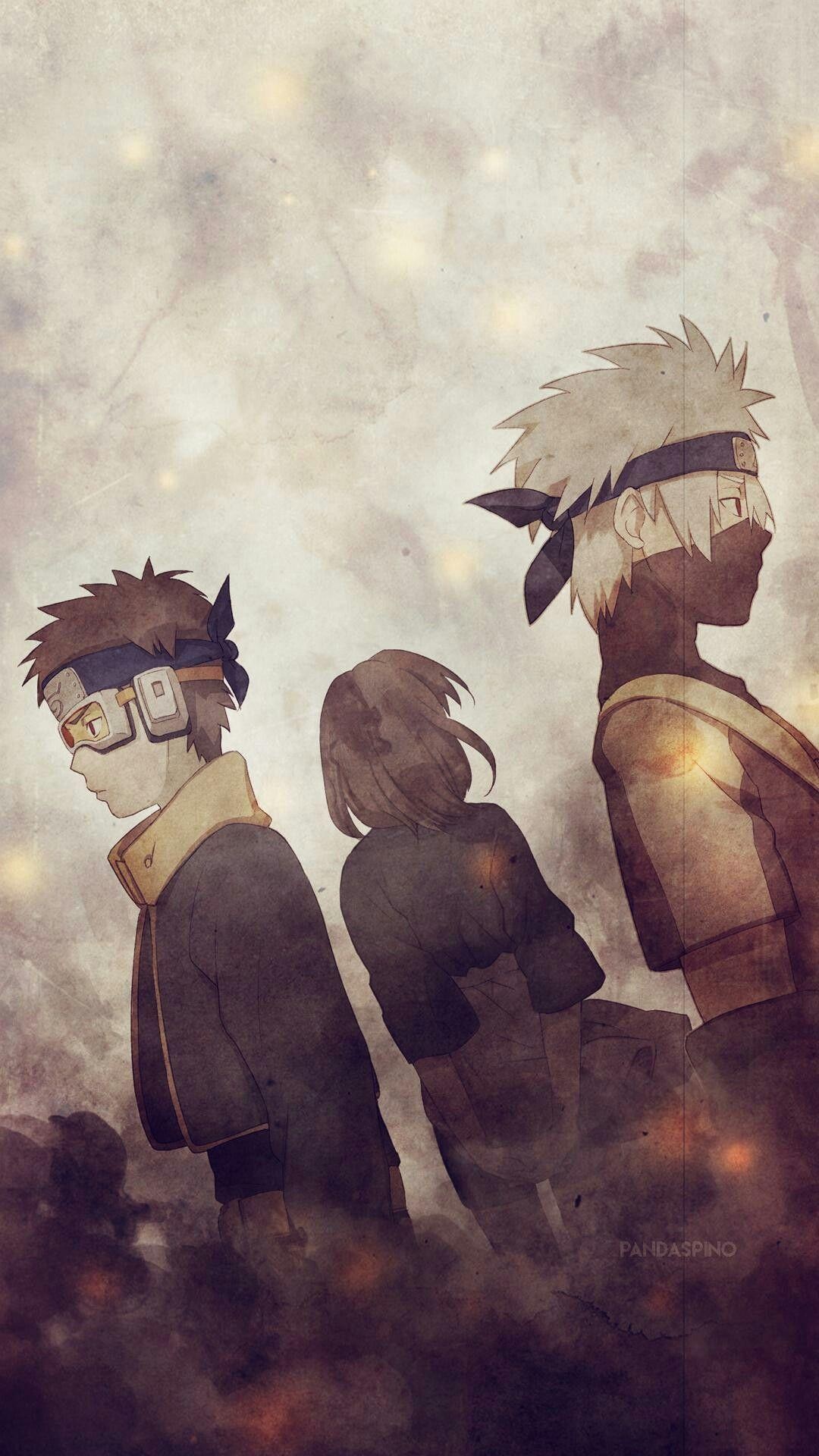 Young Obito Uchiha, Young Kakashi Hatake, Rin Nohara, Team Minato, Full HD Phone wallpaper