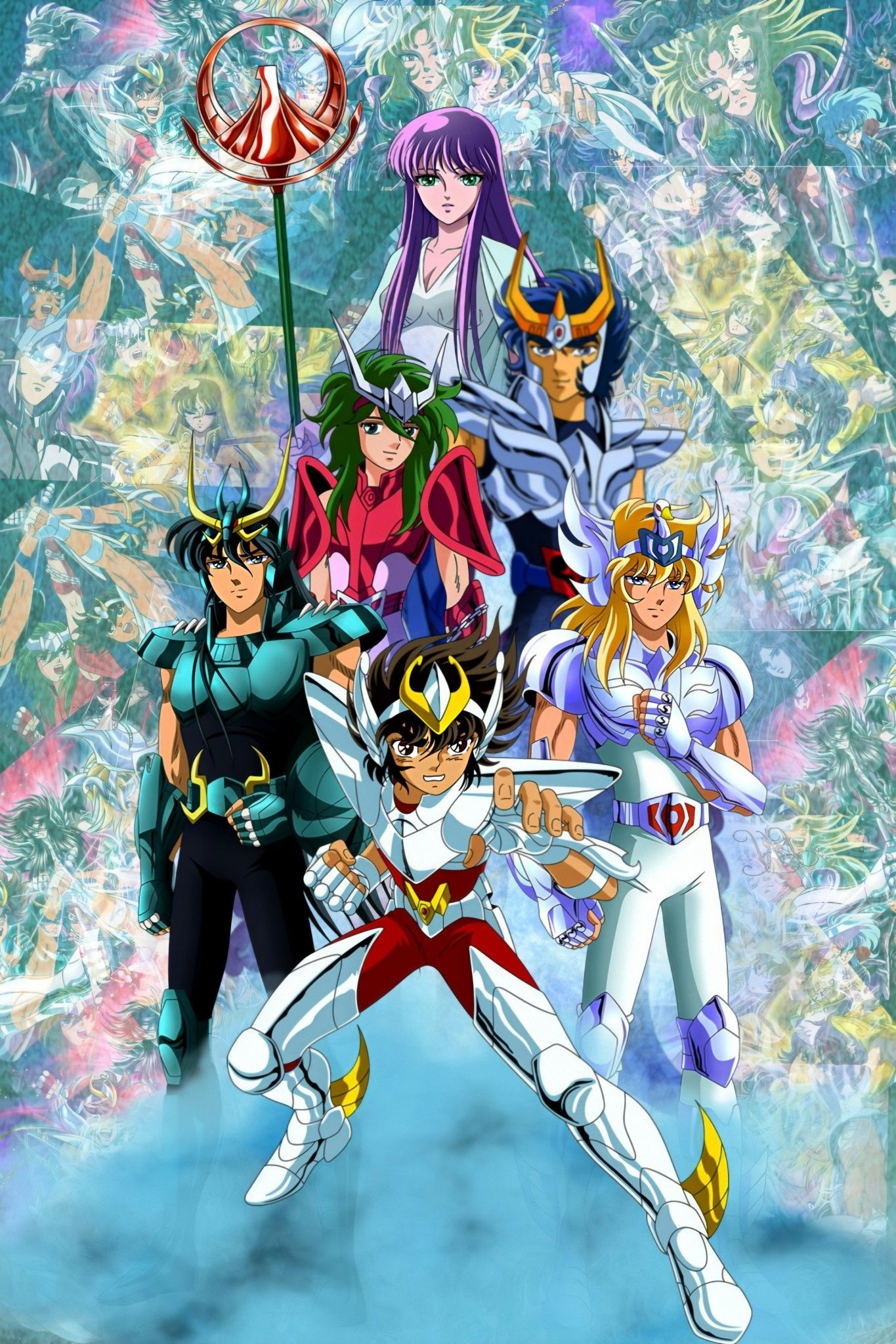 Pegasus Seiya, Athena Saori Kido, Dragon Shiryu, Cygnus Hyoga, Phoenix Ikki, HD Phone wallpaper