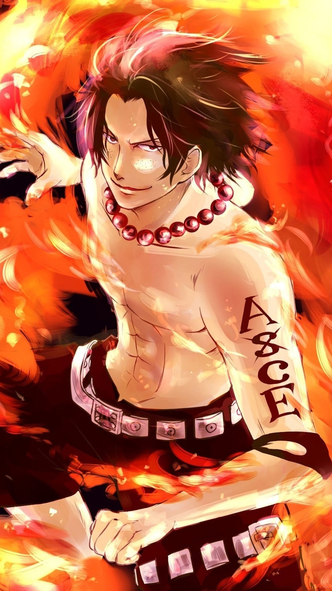 Portgas D. Ace, ASCE tattoo, blazing flames, Full HD Phone wallpaper