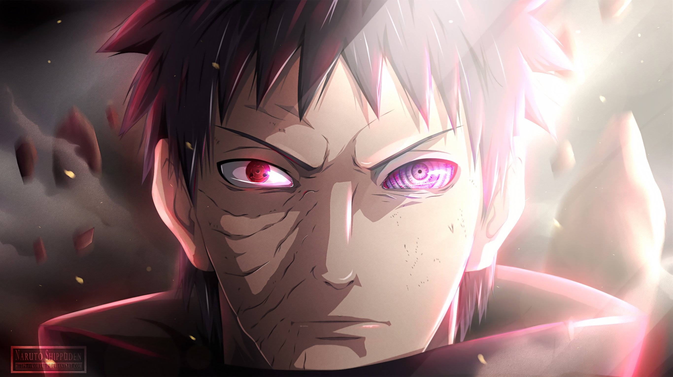 Obito Uchiha, Rinnegan and Sharingan, NARUTO SHIPPUDEN text, HD Desktop wallpaper