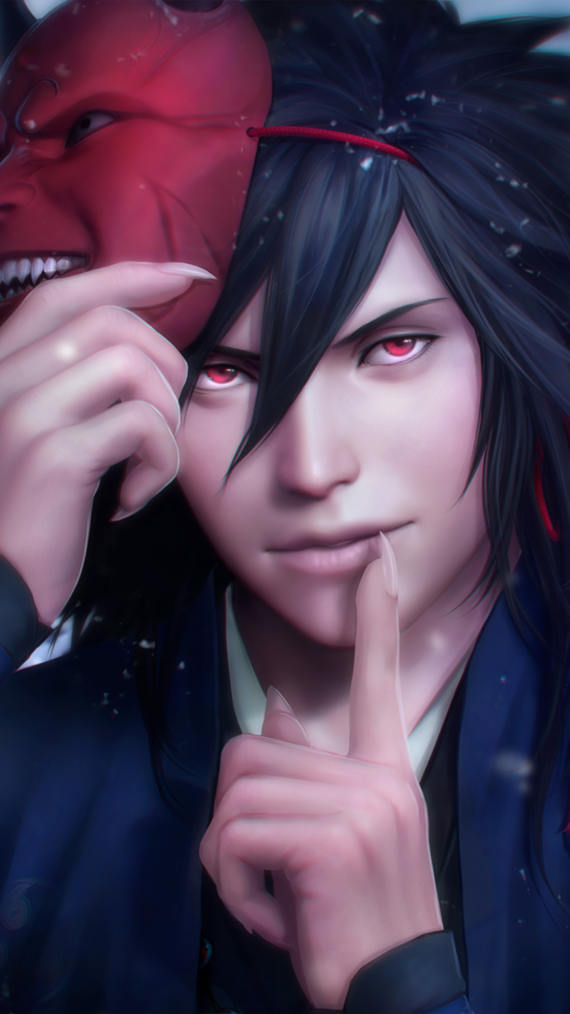 Madara Uchiha, red hannya mask, red Sharingan eyes, 4K Phone wallpaper