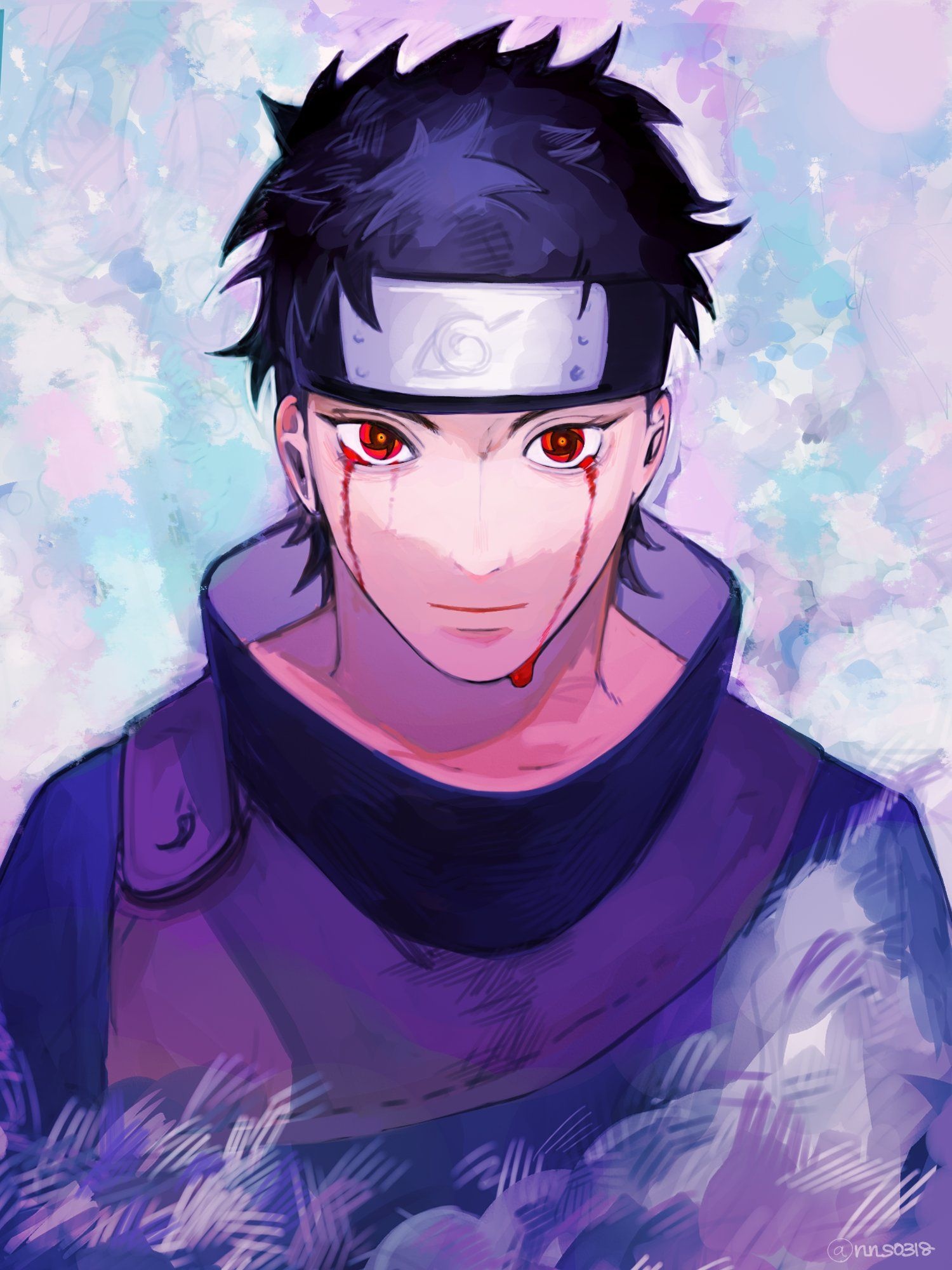 Shisui Uchiha, bleeding Mangekyo Sharingan, Konohagakure forehead protector, HD Phone wallpaper