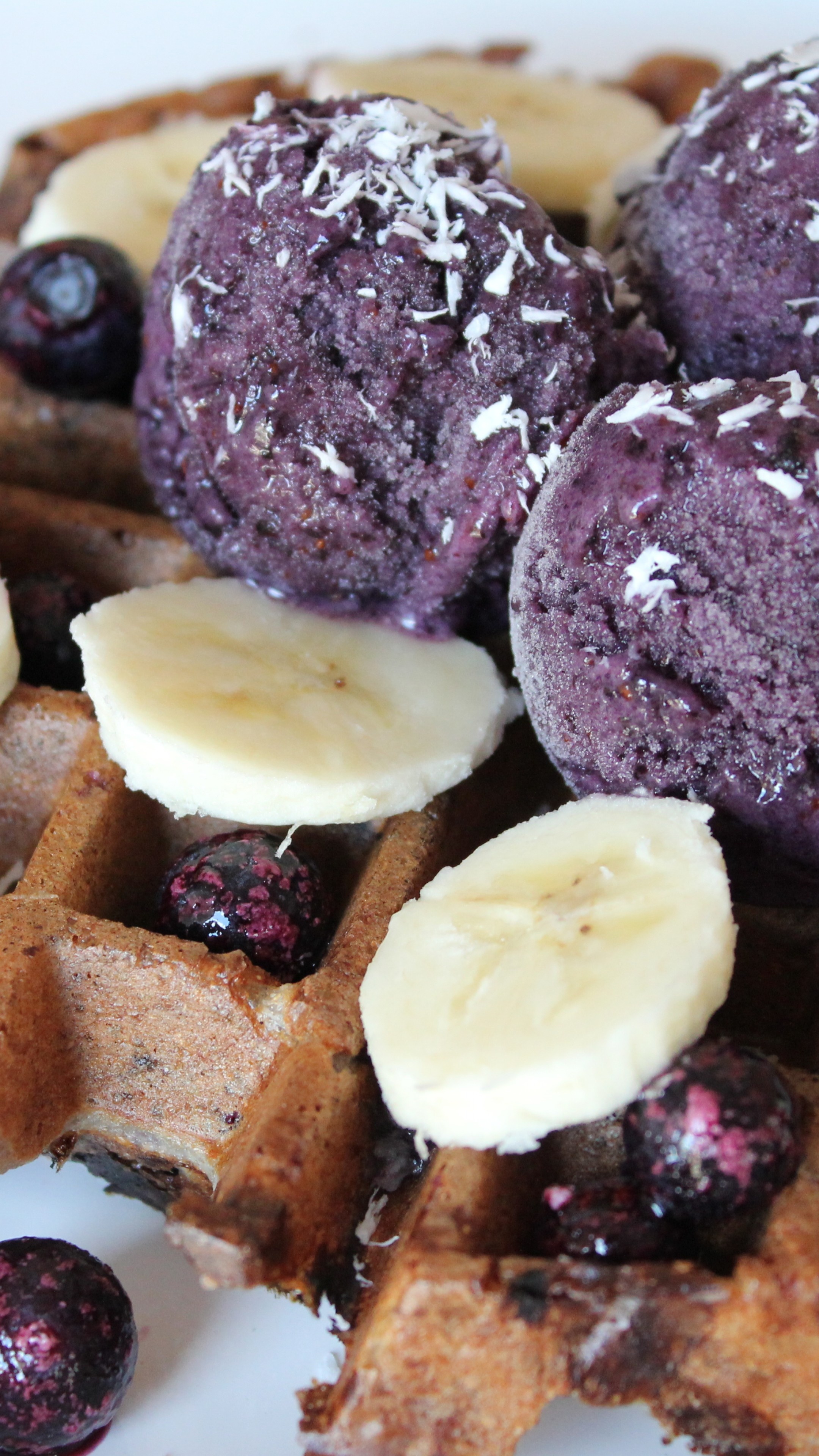 Ice cream waffle delight, Blueberry and banana, Chocolaty treat, Gourmet goodness, 2160x3840 4K Phone