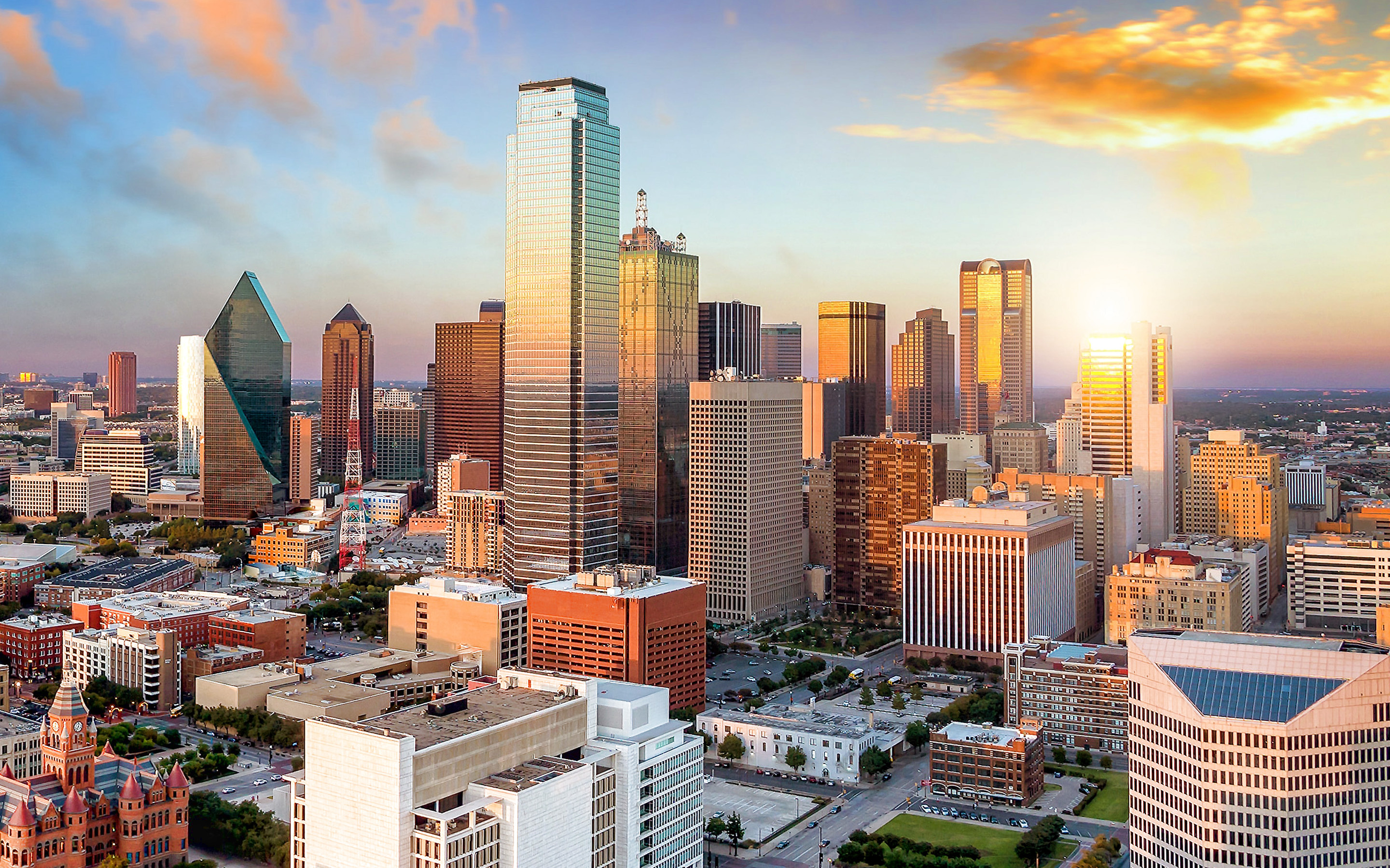 Dallas Skyline, Evening sunset, Impressive skyscrapers, Texas cityscape, 2880x1800 HD Desktop