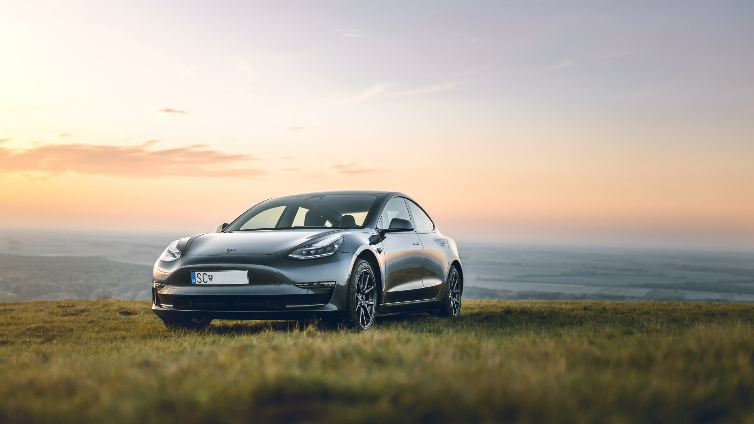 Evening Sky, Tesla Model 3 Wallpaper, 2560x1440 HD Desktop