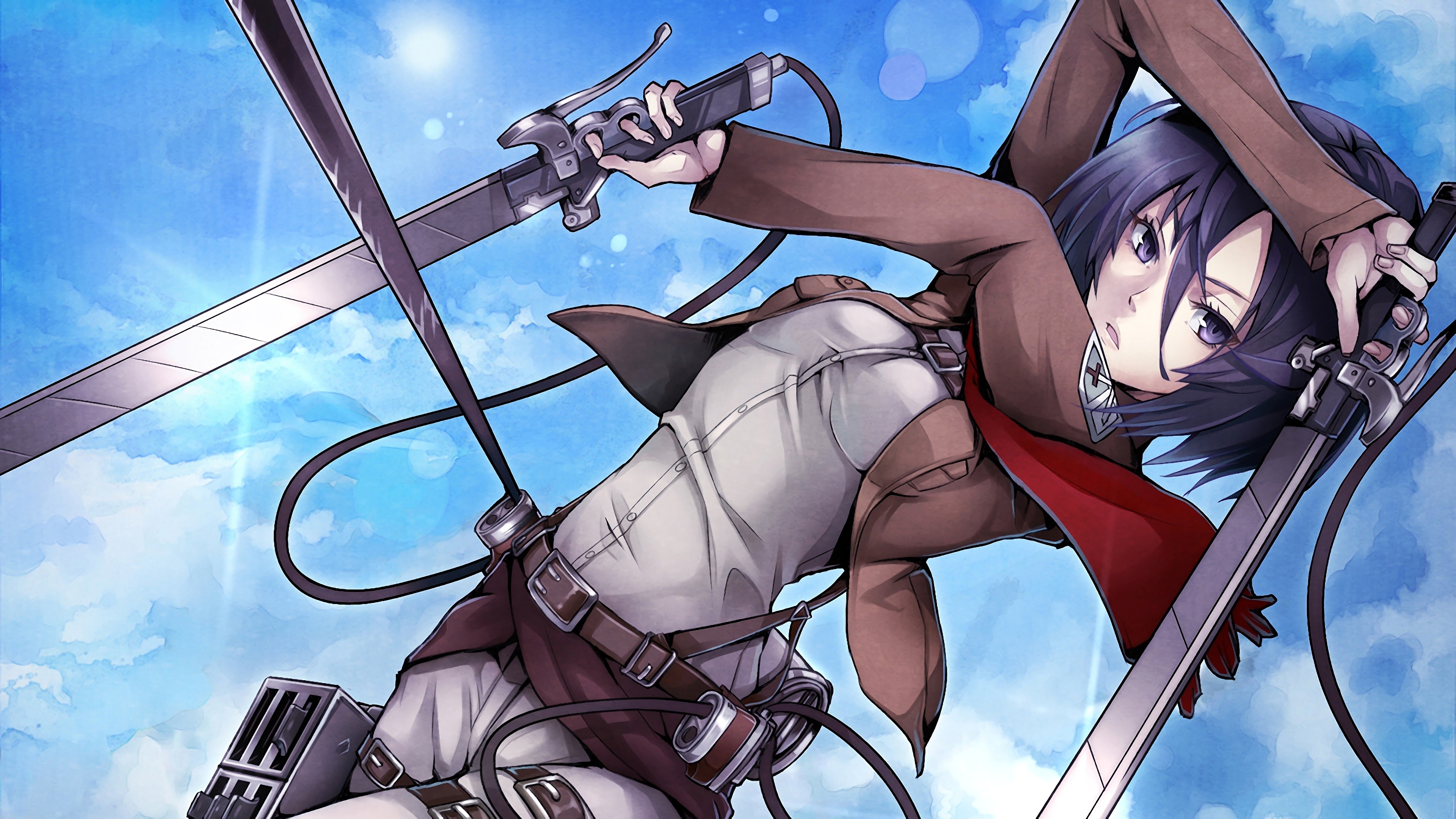 Mikasa Ackerman, omni-directional mobility gear, Scout Regiment uniform, 4K Desktop wallpaper