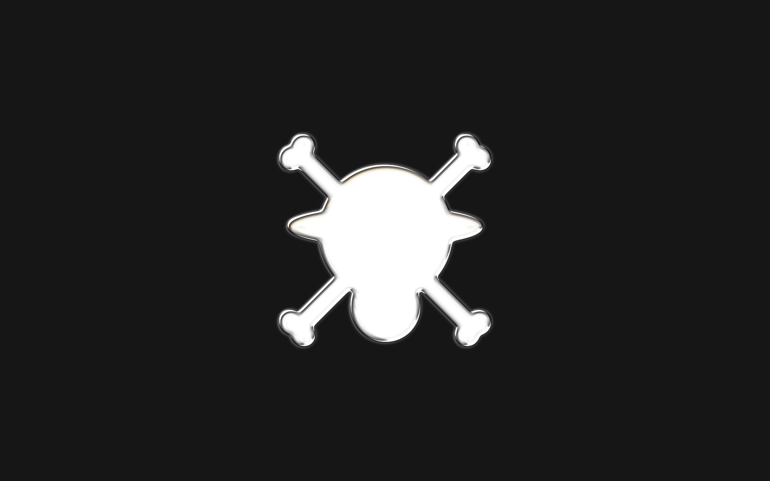 Straw Hat Pirates jolly roger, glossy chrome skull crossbones, black negative space, HD Desktop wallpaper