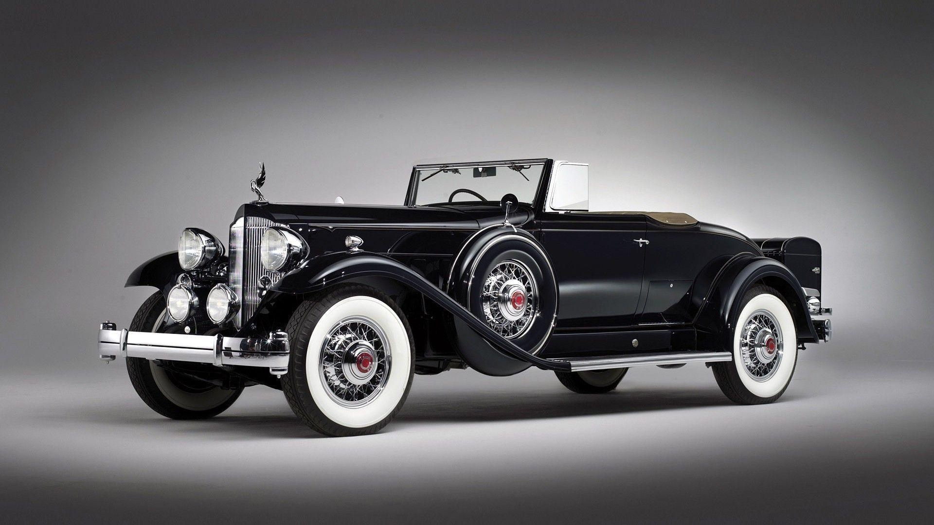 1934 Packard Twelve Roadster, whitewall wire wheels, Packard hood ornament, Full HD Desktop wallpaper