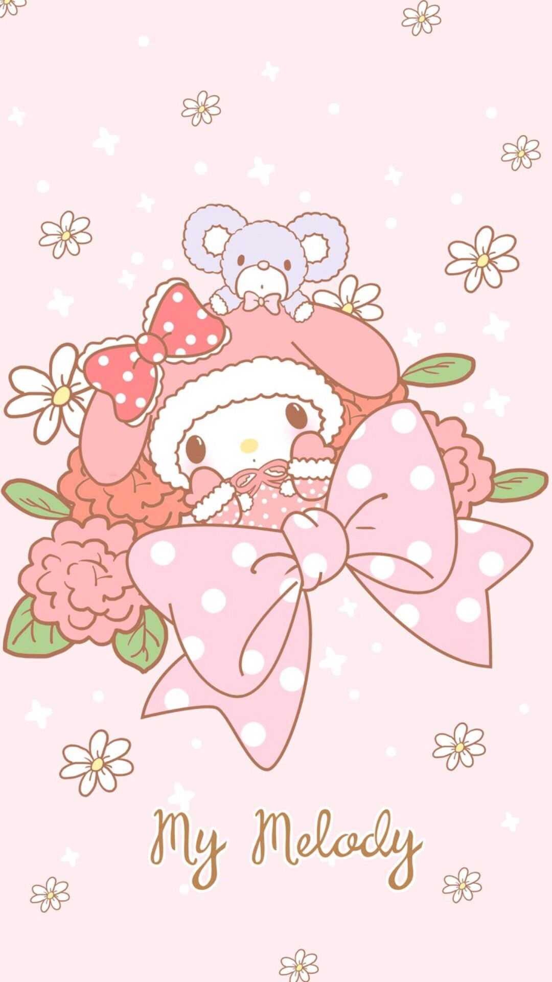 My Melody, Flat the mouse, My Melody text, Full HD Phone wallpaper