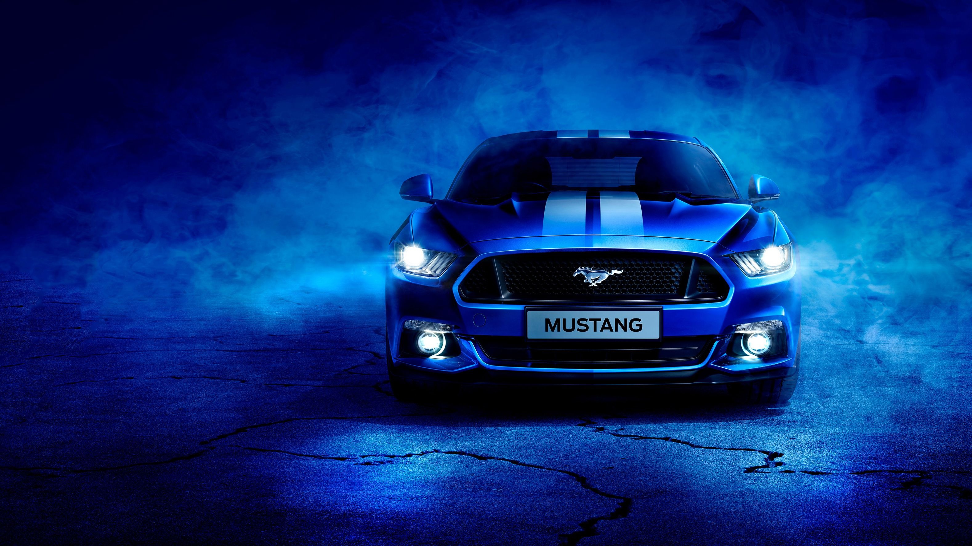 Ford Mustang, MUSTANG front plate, blue smoke haze, HD Desktop wallpaper