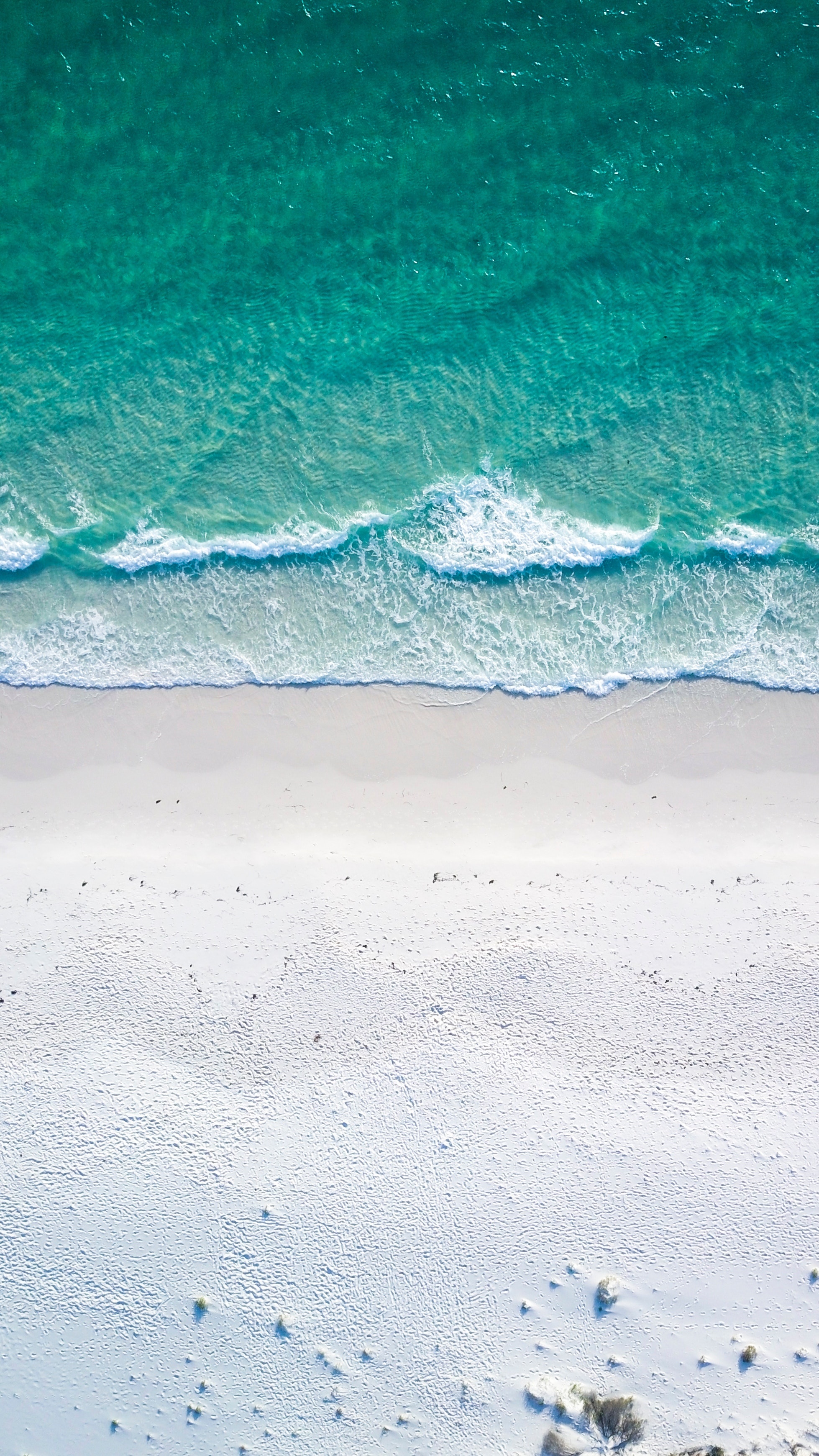 turquoise ocean surf, white sand shoreline, overhead aerial beach, HD Phone wallpaper
