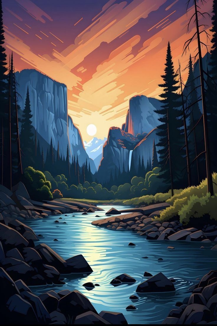 Serene River in Forest Landscape 740x1110