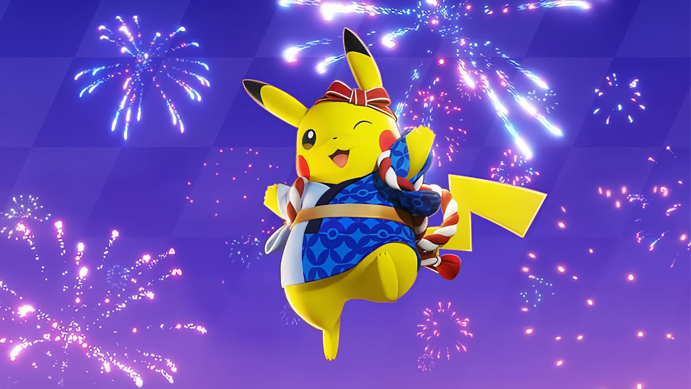 Festival Style Pikachu, Japanese festival happi, bursting celebration fireworks, HD Desktop wallpaper