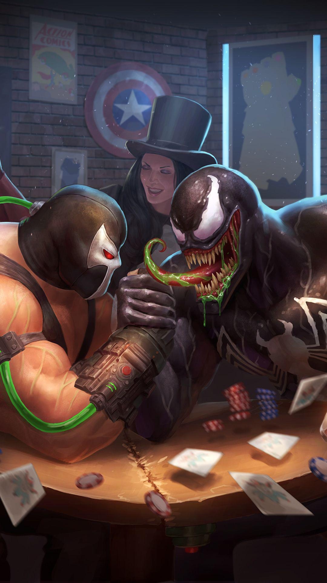 Bane vs Venom, Arm Wrestling Wallpaper, 1080x1920 Full HD Phone