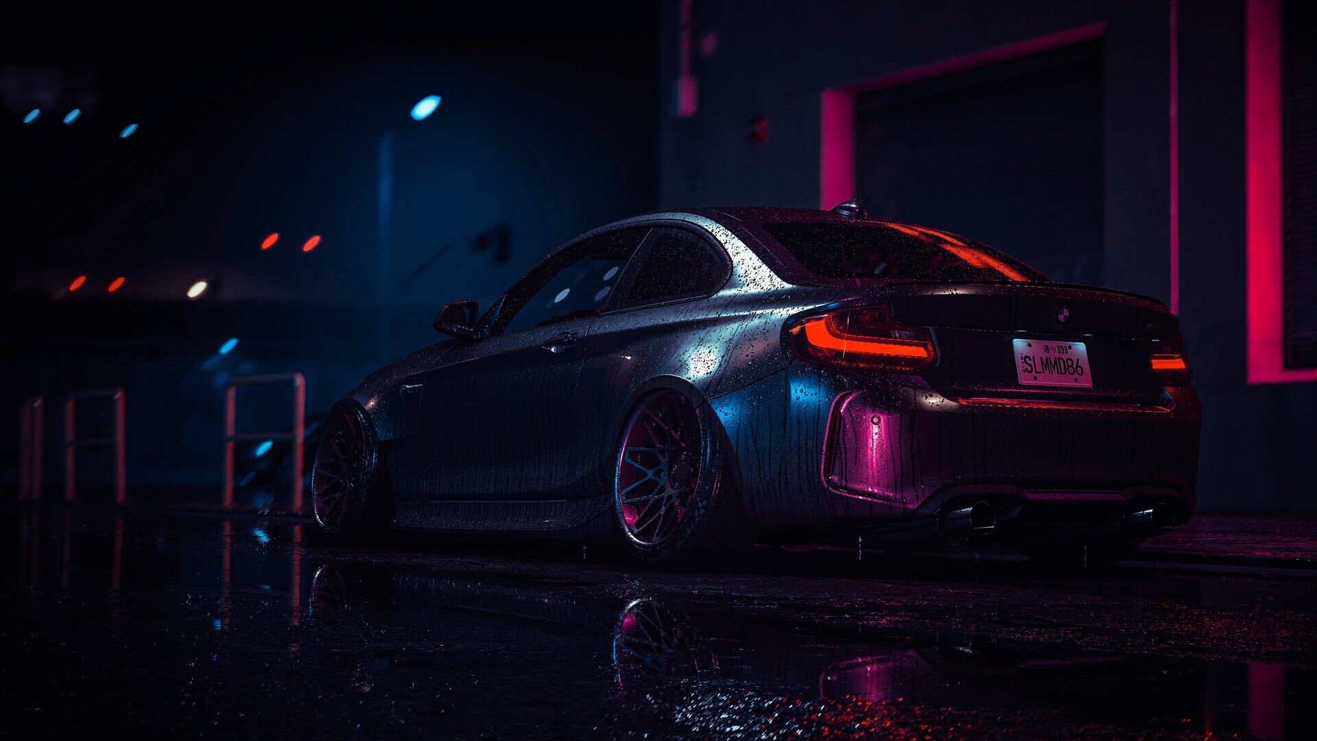 Dark digital art, Rain glowing, Car wallha, Digital art vehicle, 1920x1080 Full HD Desktop