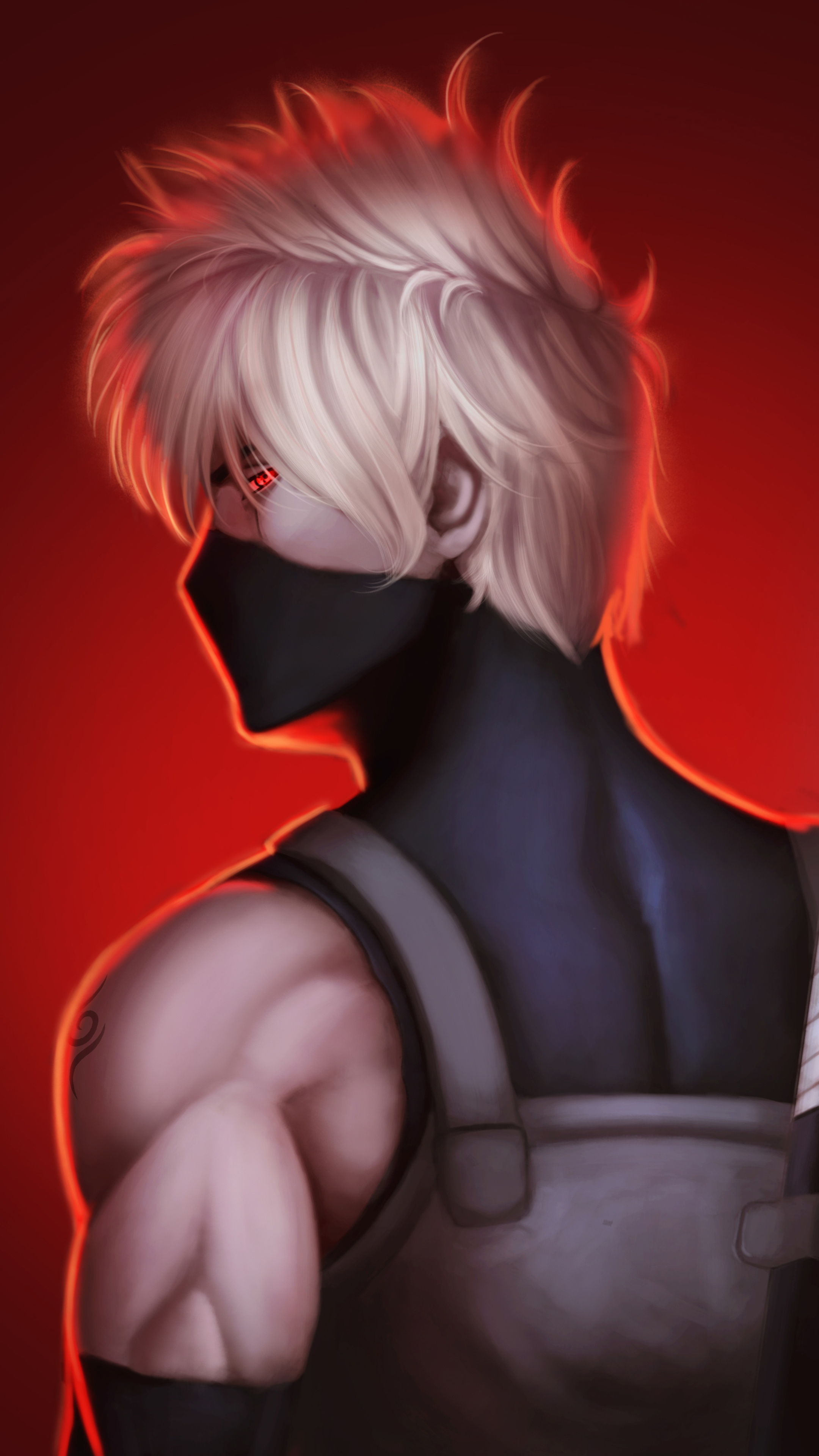 Kakashi Hatake, Anbu uniform, Glowing Sharingan eye, 4K Phone wallpaper