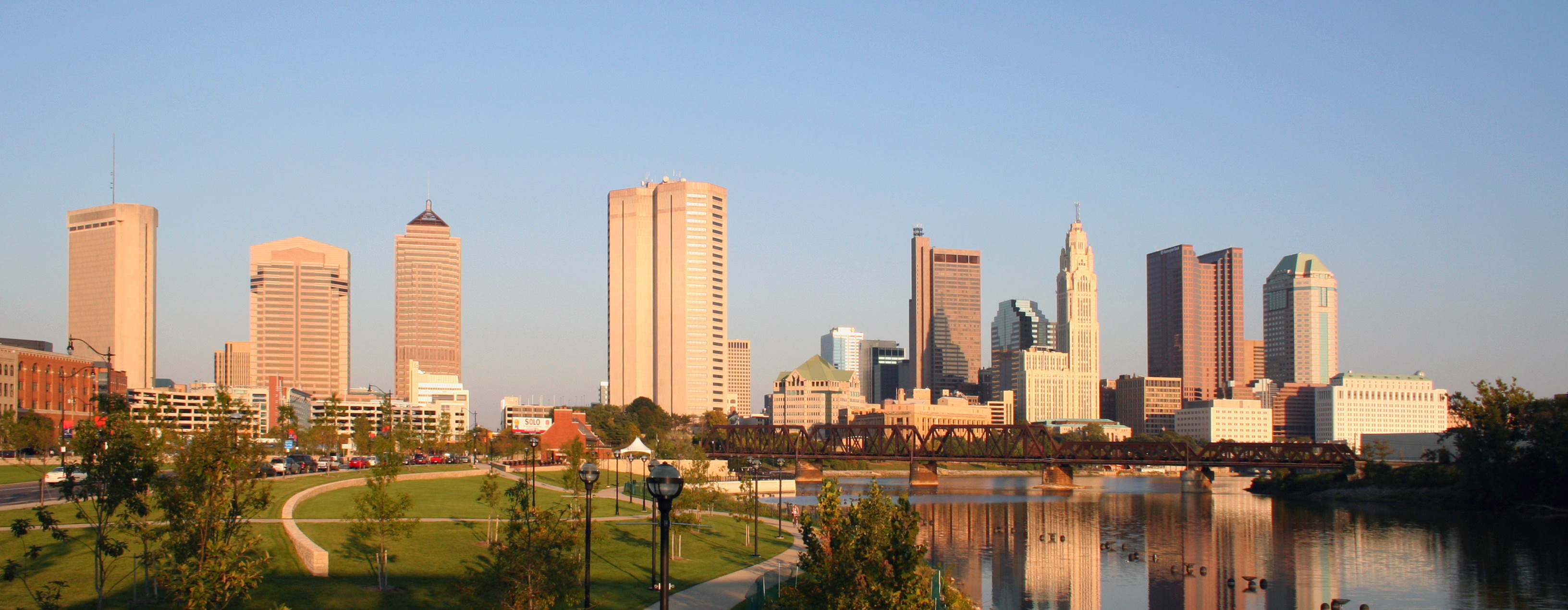 Columbus skyline, Travels, Wikimedia Commons, 3270x1270 Dual Screen Desktop