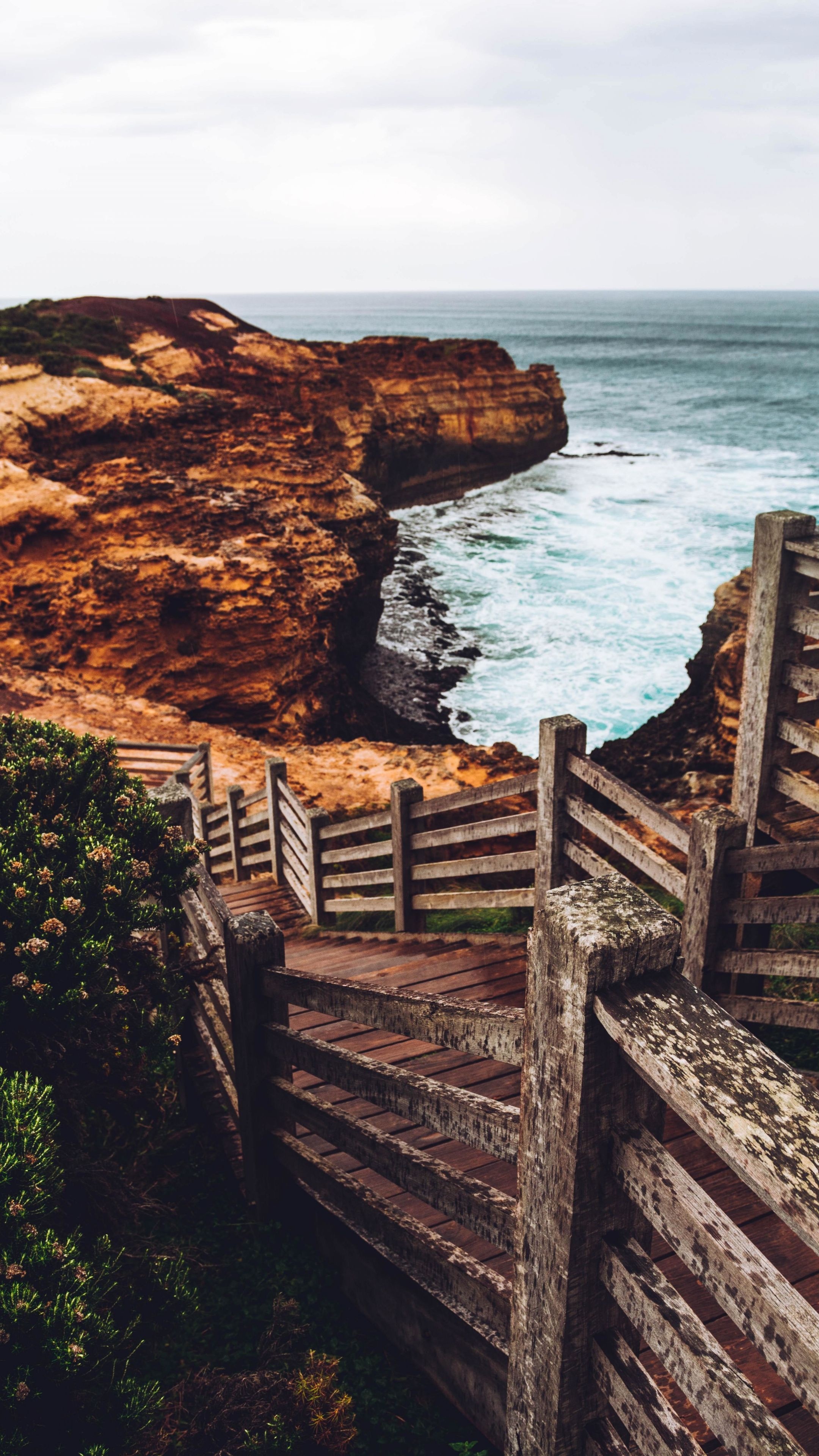 Wooden stairs, Coastal charm, Seaside wallpaper, Natural beauty, 2160x3840 4K Phone