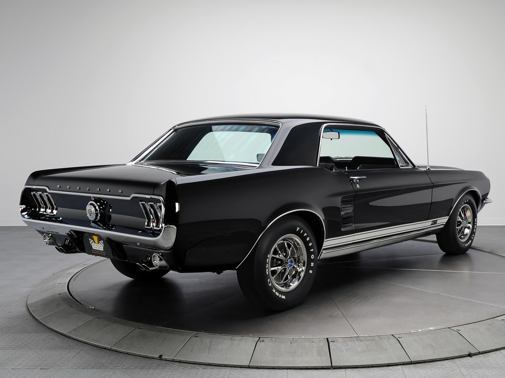 1967 Ford Mustang Hardtop, Firestone Wide Oval tires, Revolving studio turntable, HD Desktop wallpaper