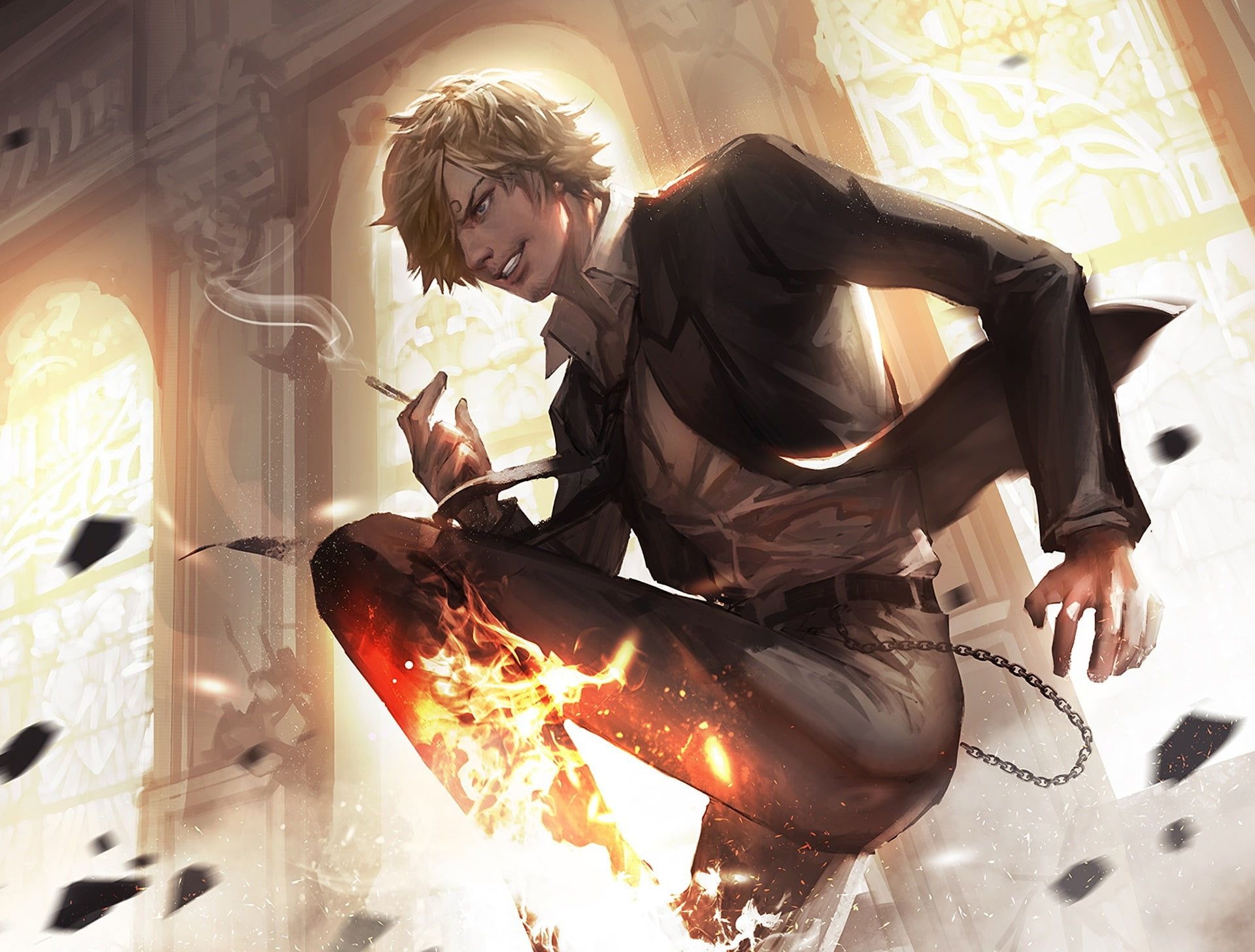 Vinsmoke Sanji, Diable Jambe, lit cigarette, HD Desktop wallpaper