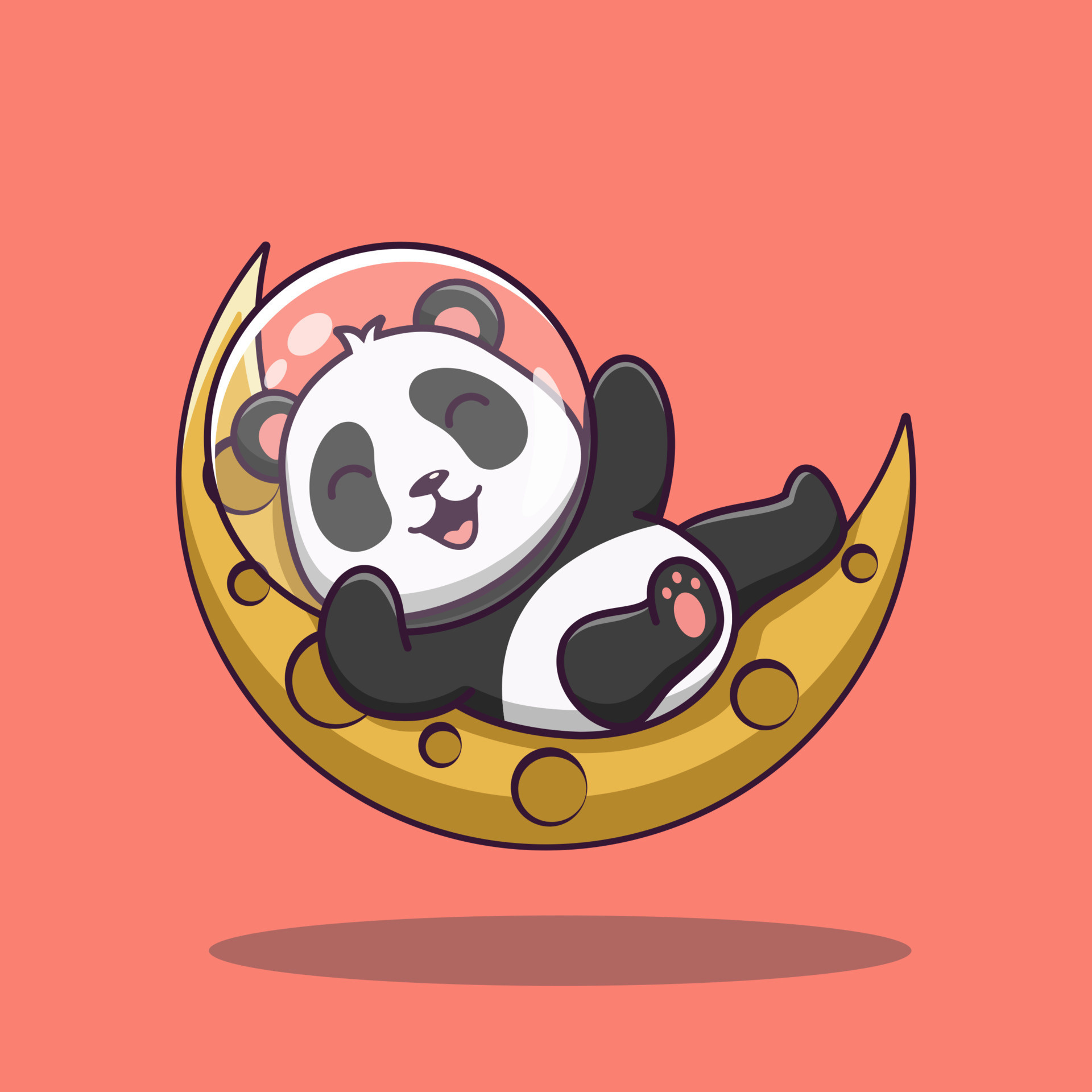 Astronaut cartoon panda, Yellow crescent moon, Coral pink background, HD Phone wallpaper