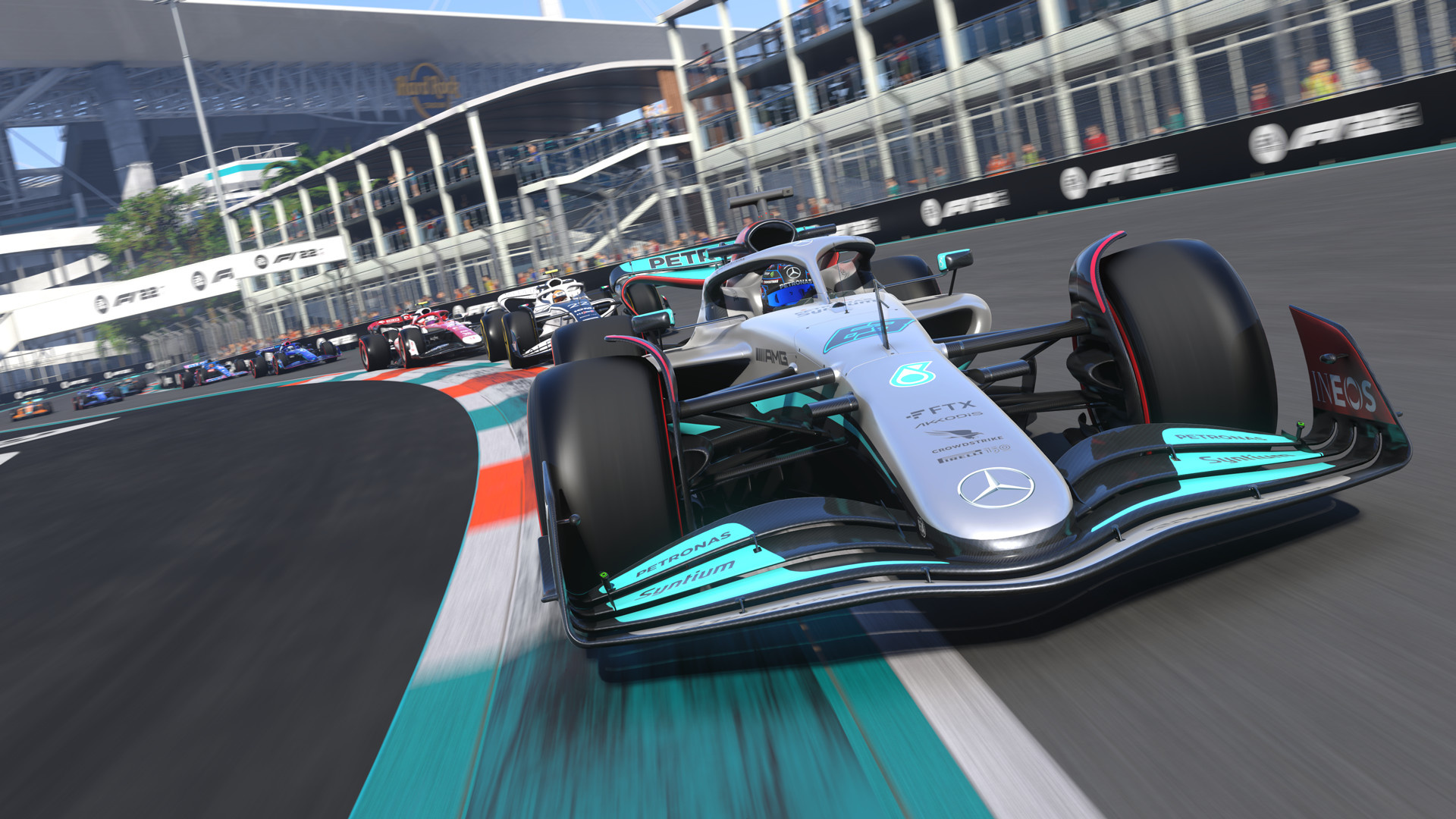 Mercedes-AMG F1 W13 car, Miami International Autodrome circuit, F1 22 video game, Full HD Desktop wallpaper