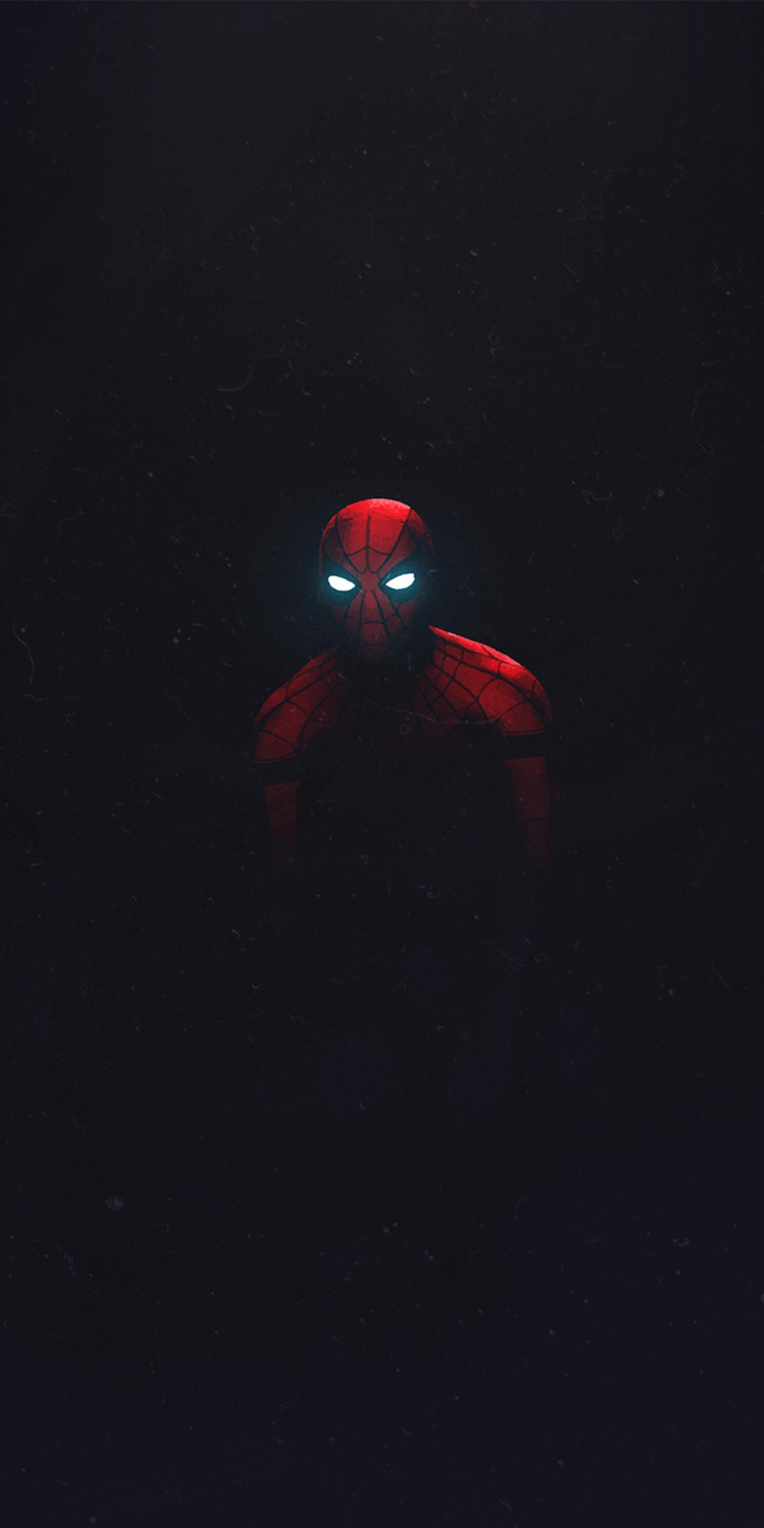 MCU Spider-Man Stark suit, glowing mask lenses, pitch black void, HD Phone wallpaper