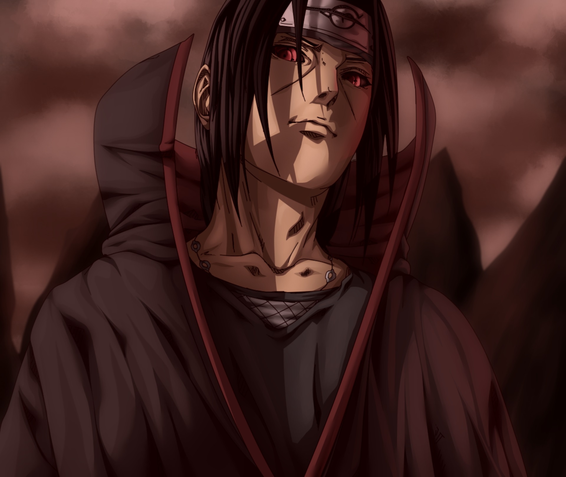 Itachi Uchiha, Akatsuki cloak, Sharingan eyes, HD Desktop wallpaper